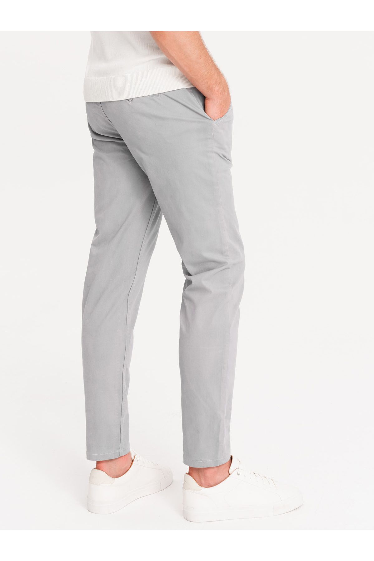 OMBRE-Men's chino pants with decorative waistband - gray V6 OM-PACP-0118 XXL 9