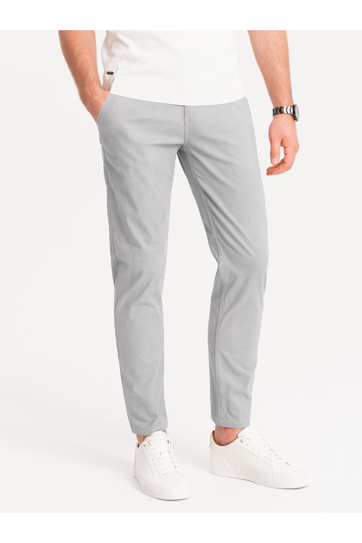 OMBRE-Men's chino pants with decorative waistband - gray V6 OM-PACP-0118 XXL 3