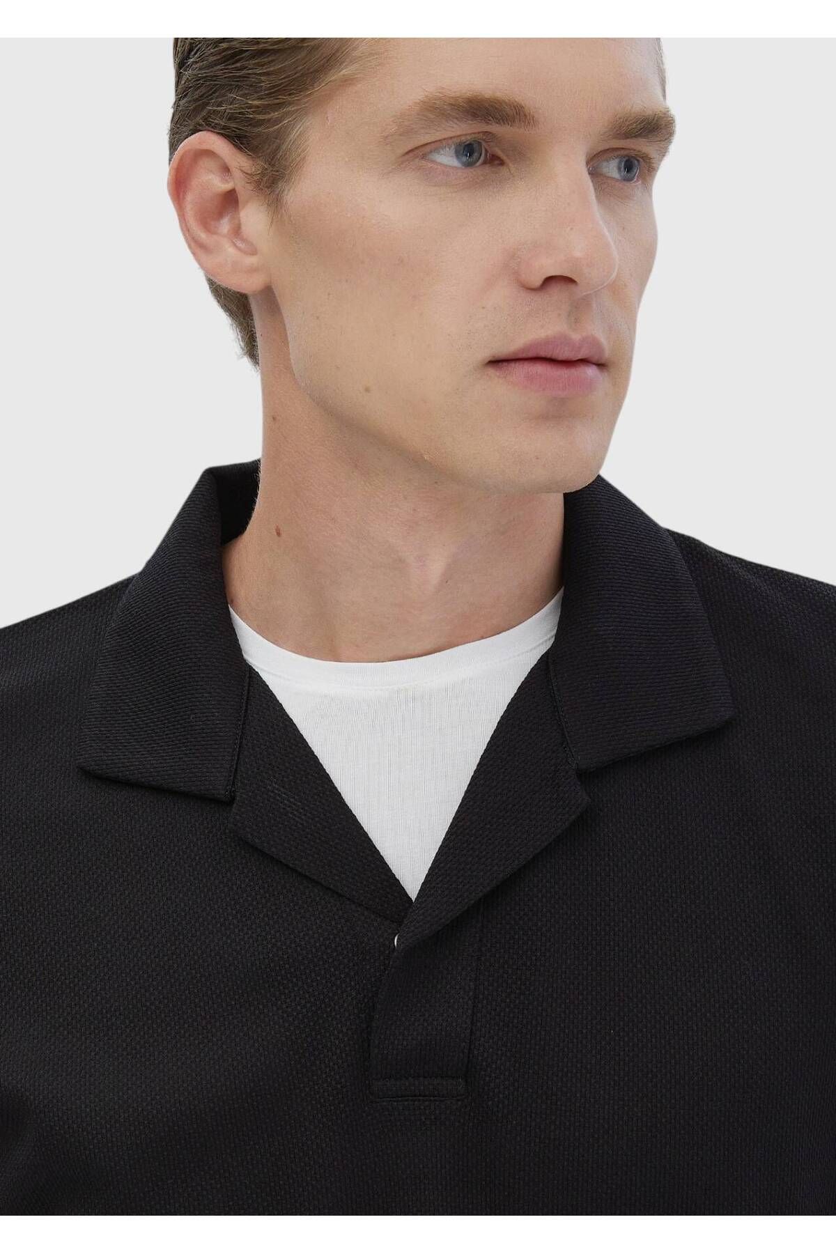 Ramsey-Black Polo Neck Jacquard Sweatshirt 4