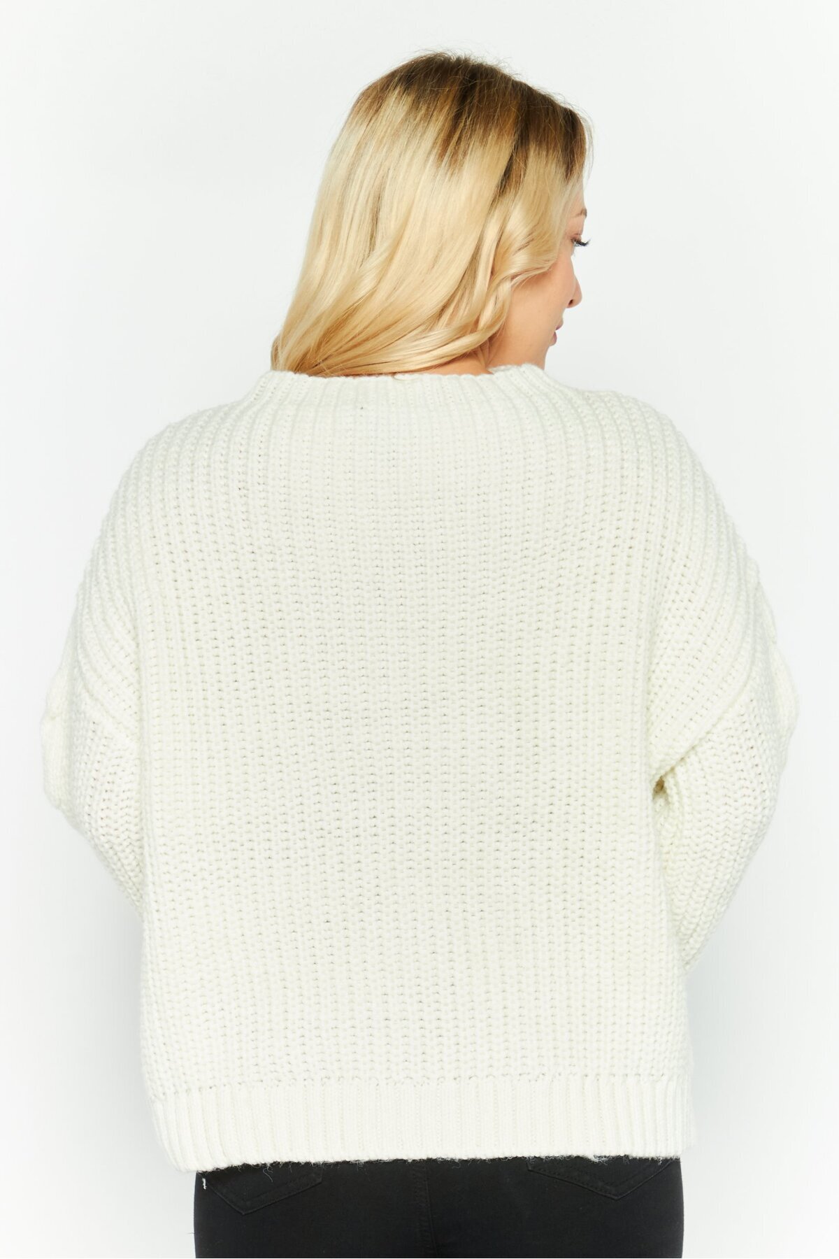 Dkny-Women Hight Neck Textured Sweater, White 4