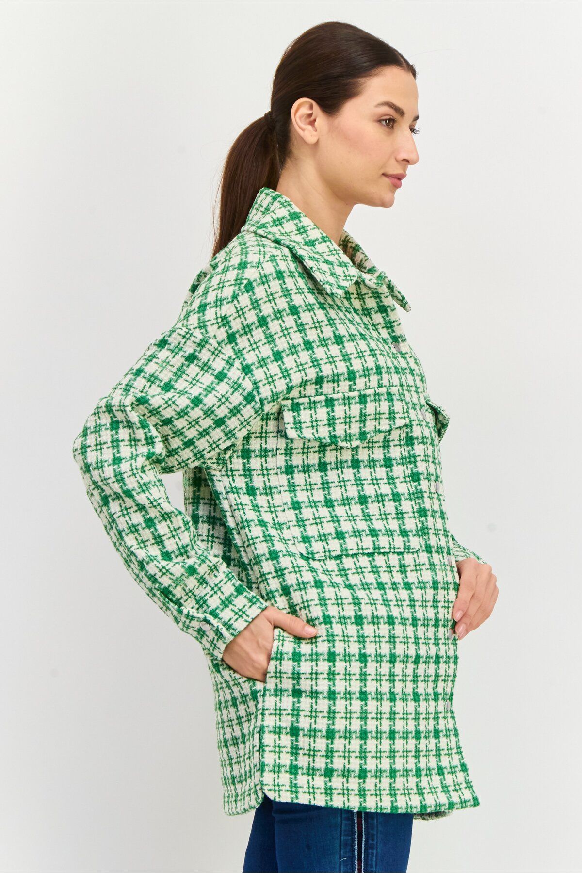 Urban Bliss-Women Checkered Jacket Shirt, Green 2