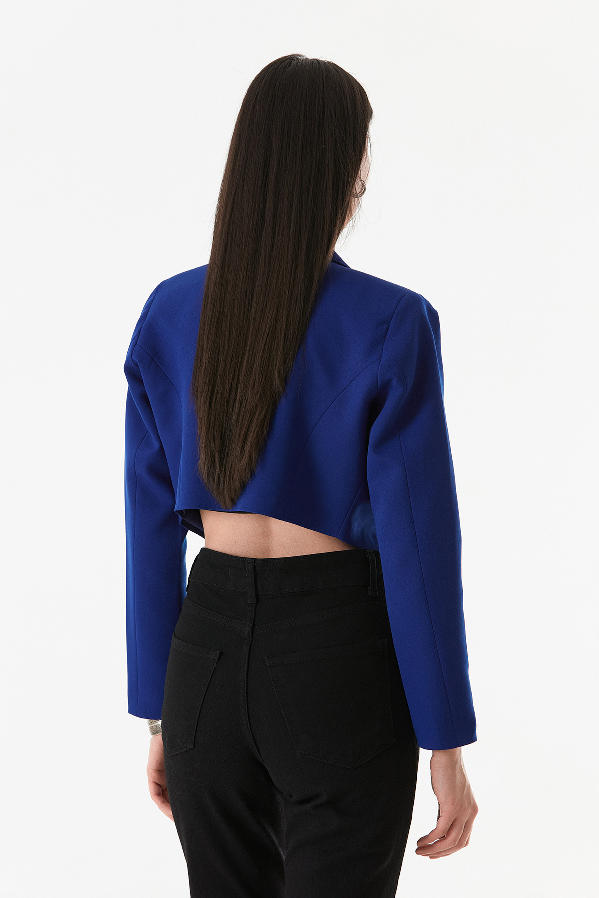 Fulla Moda-Basic Double Breasted Collar Padded Crop Jacket 6
