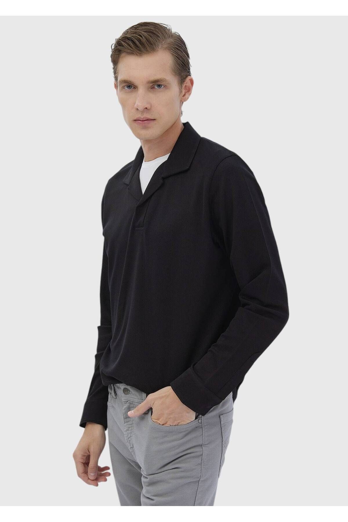 Ramsey-Black Polo Neck Jacquard Sweatshirt 3