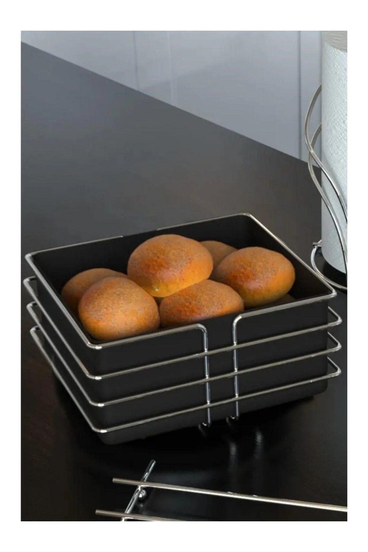 KapKacakAl-Chrome Square Bread Basket, Stylish Presentation Dowry Square Bread Holder 1