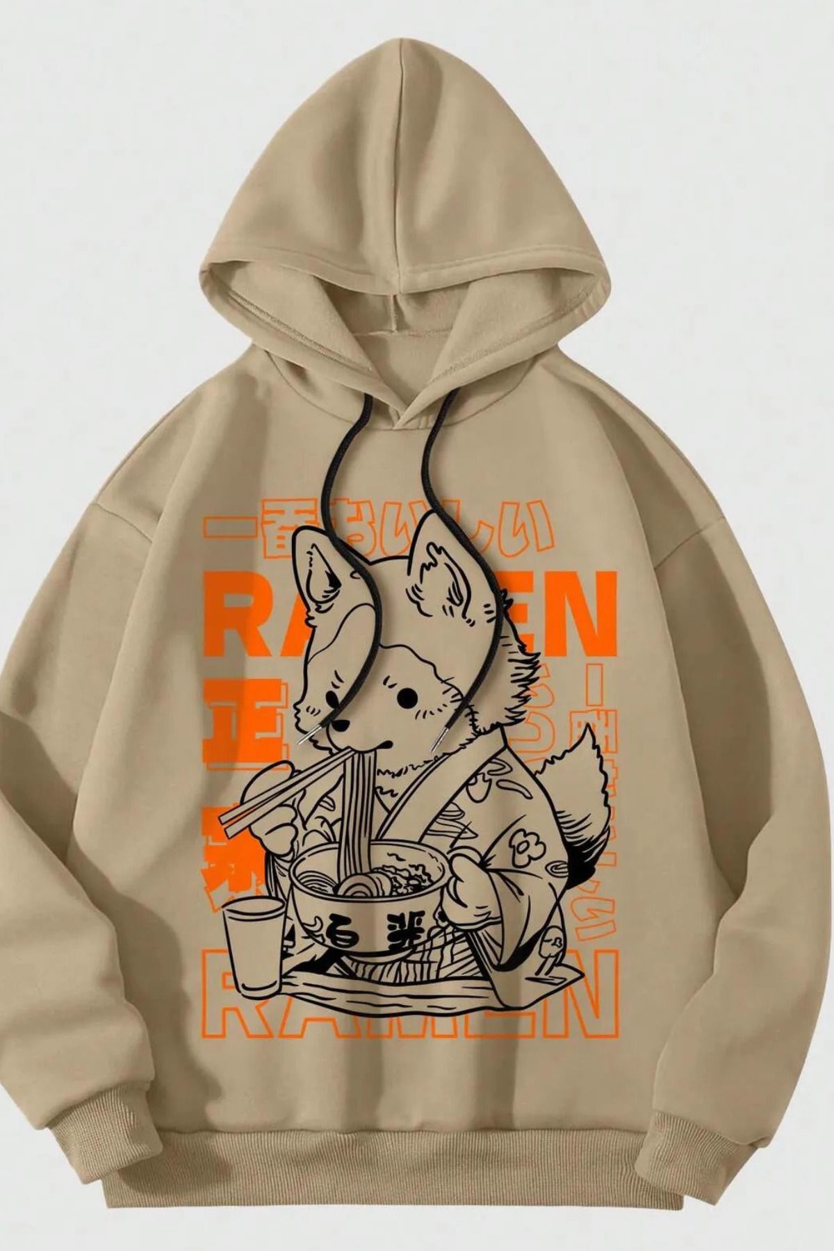 Wish BF ramen ön baskılı oversize kapşonlu sweatshirt hoodie