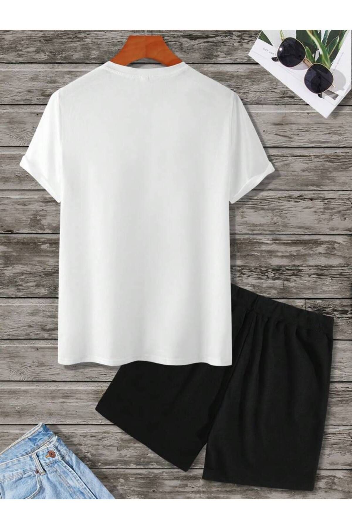 Wish BF-Unisex Smile Minimal Design Printed Oversize Bottom Top Shorts T-Shirt and Shorts Set 2