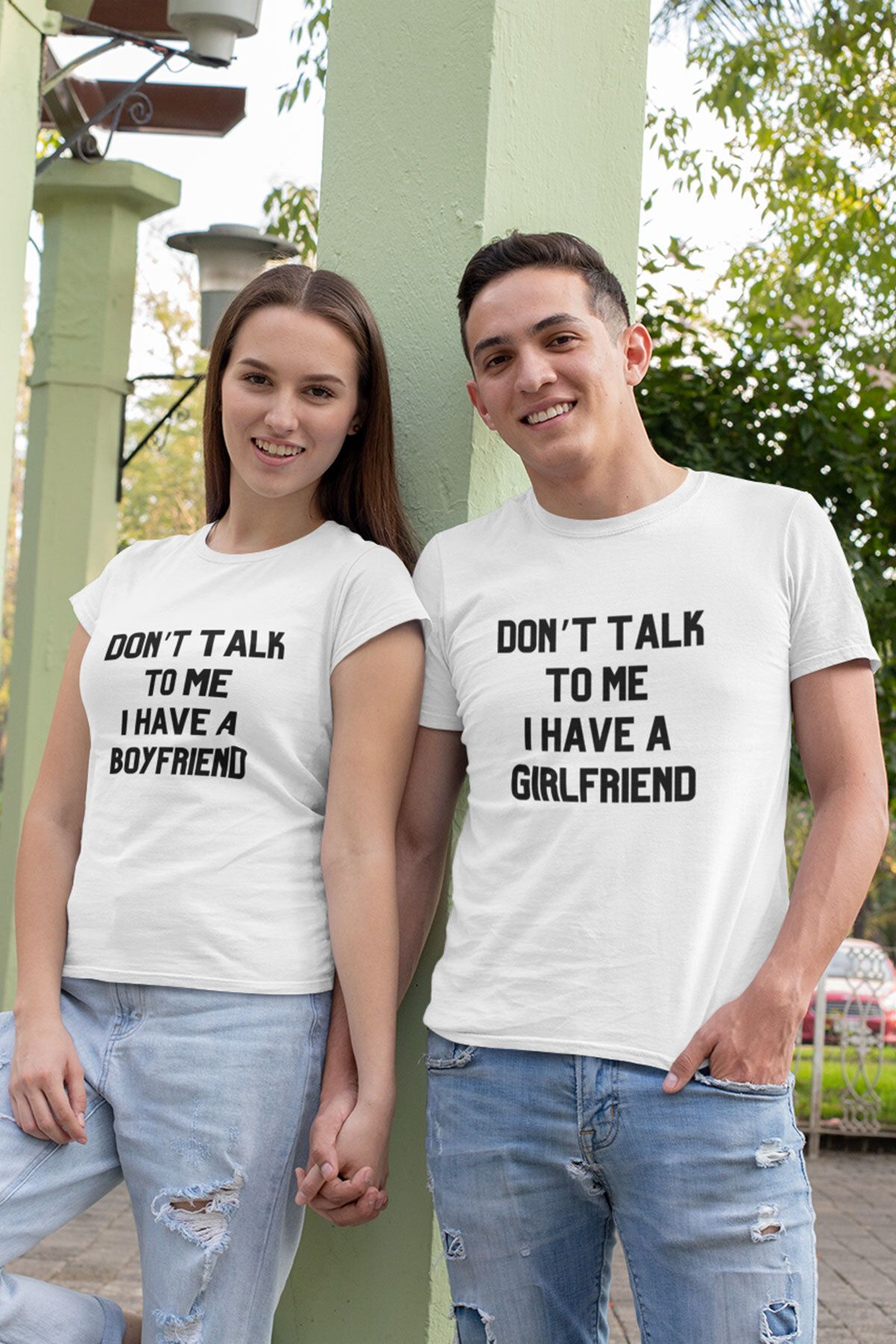 qoeuyl boutique Don't Talk To Me Baskılı Komik Sevgili Çift Kombin İkili %100 Pamuk Sevgililer Günü Hediye T-Shirt