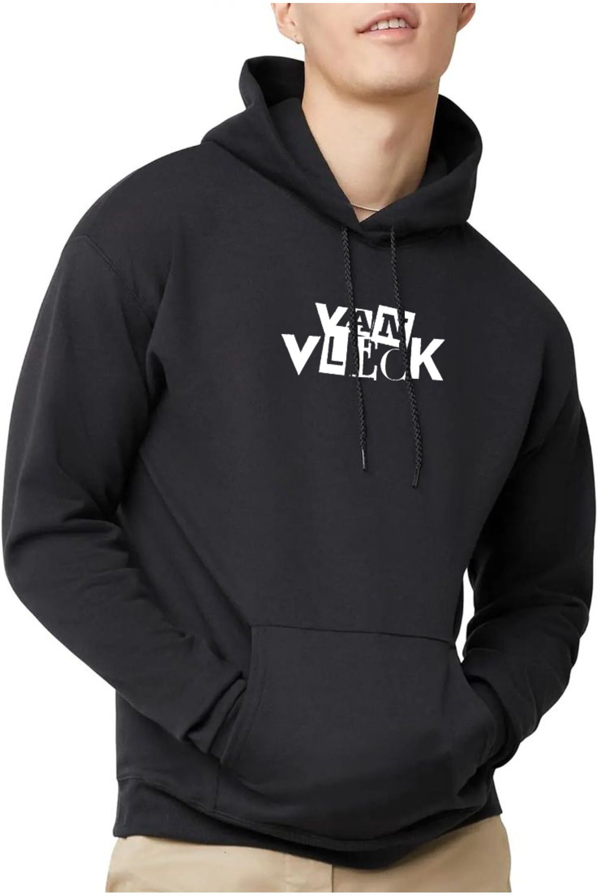 VAN VLECK Erkek Lacivert Kışlık Kapüşonlu Kalın Sweatshirt Van Vleck Baskılı