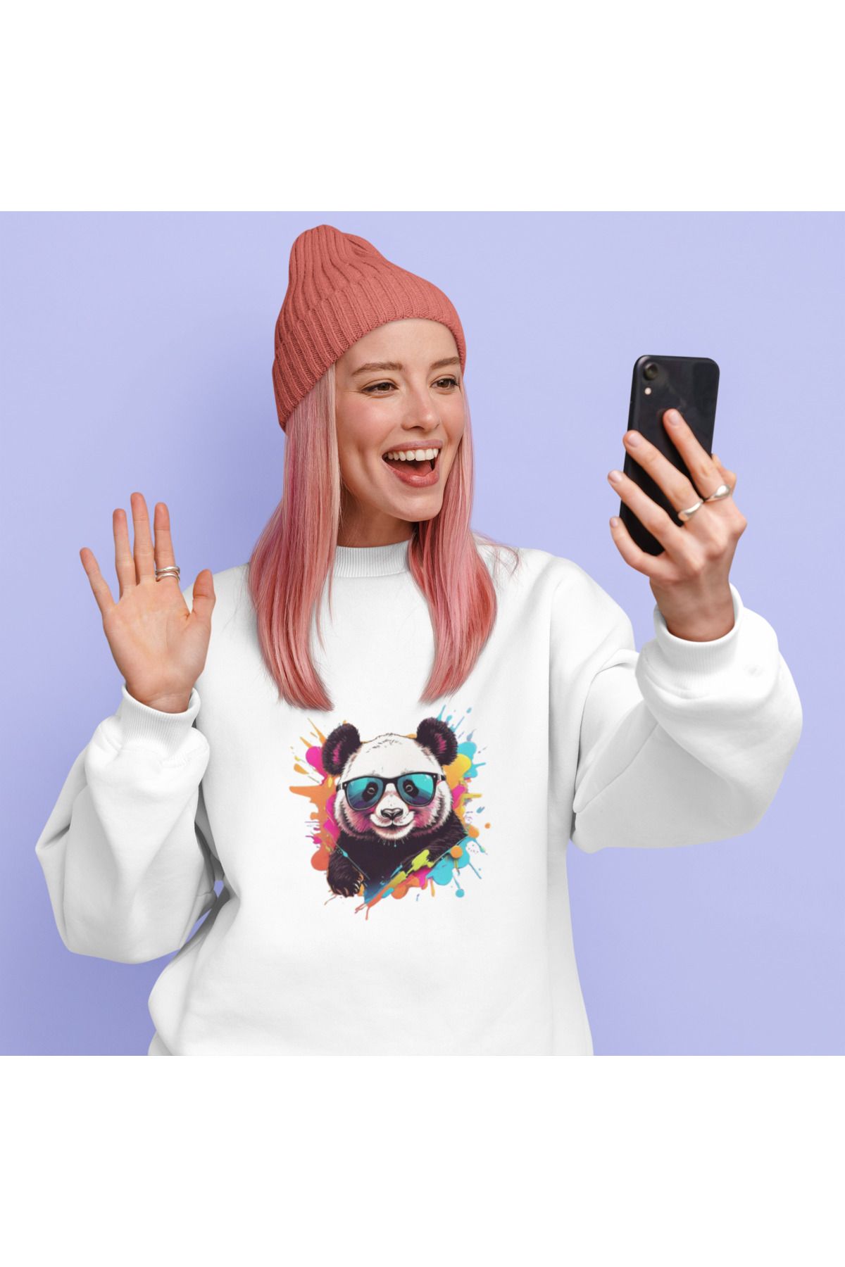 MAGORS PANDA BASKILI BİSİKLET YAKA PAMUKLU 3 İPLİK SWEATSHIRT