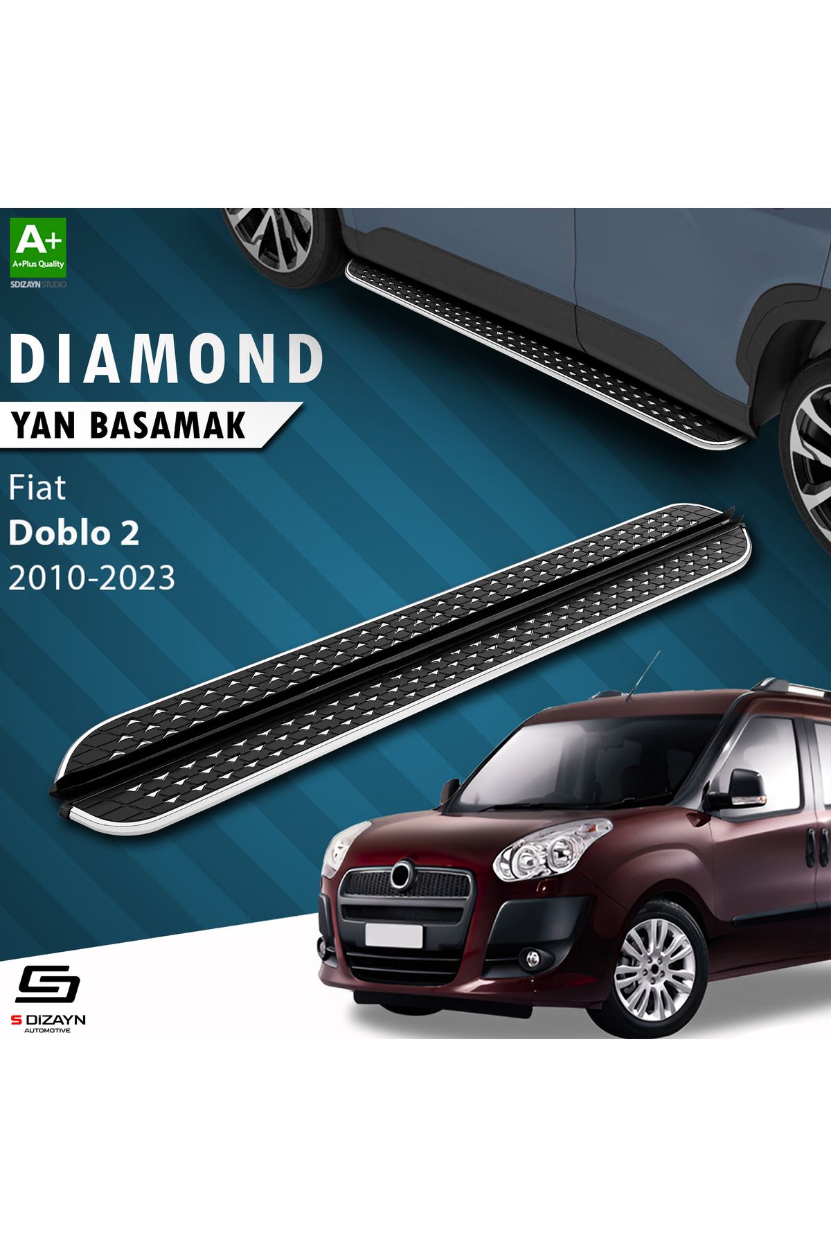 Life Tuning S-Dizayn Fiat Doblo 2 Uzun Şase Diamond Krom Yan Basamak 223 Cm 2010-2023 A+ Kalite