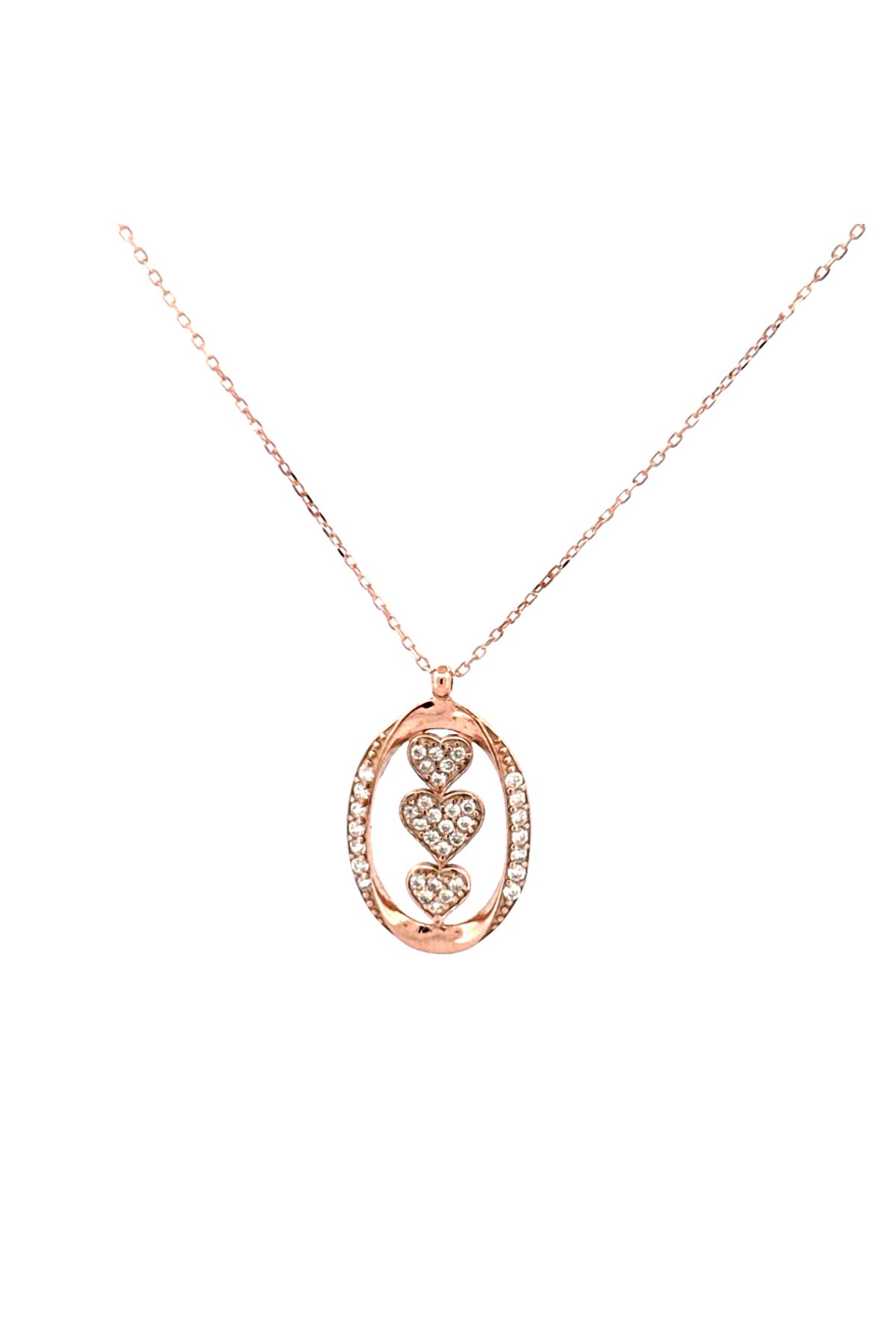 JİA JEWELRY 3 KALP KOLYE 925 AYAR ROSE GOLD GÜMÜŞ KOLYE