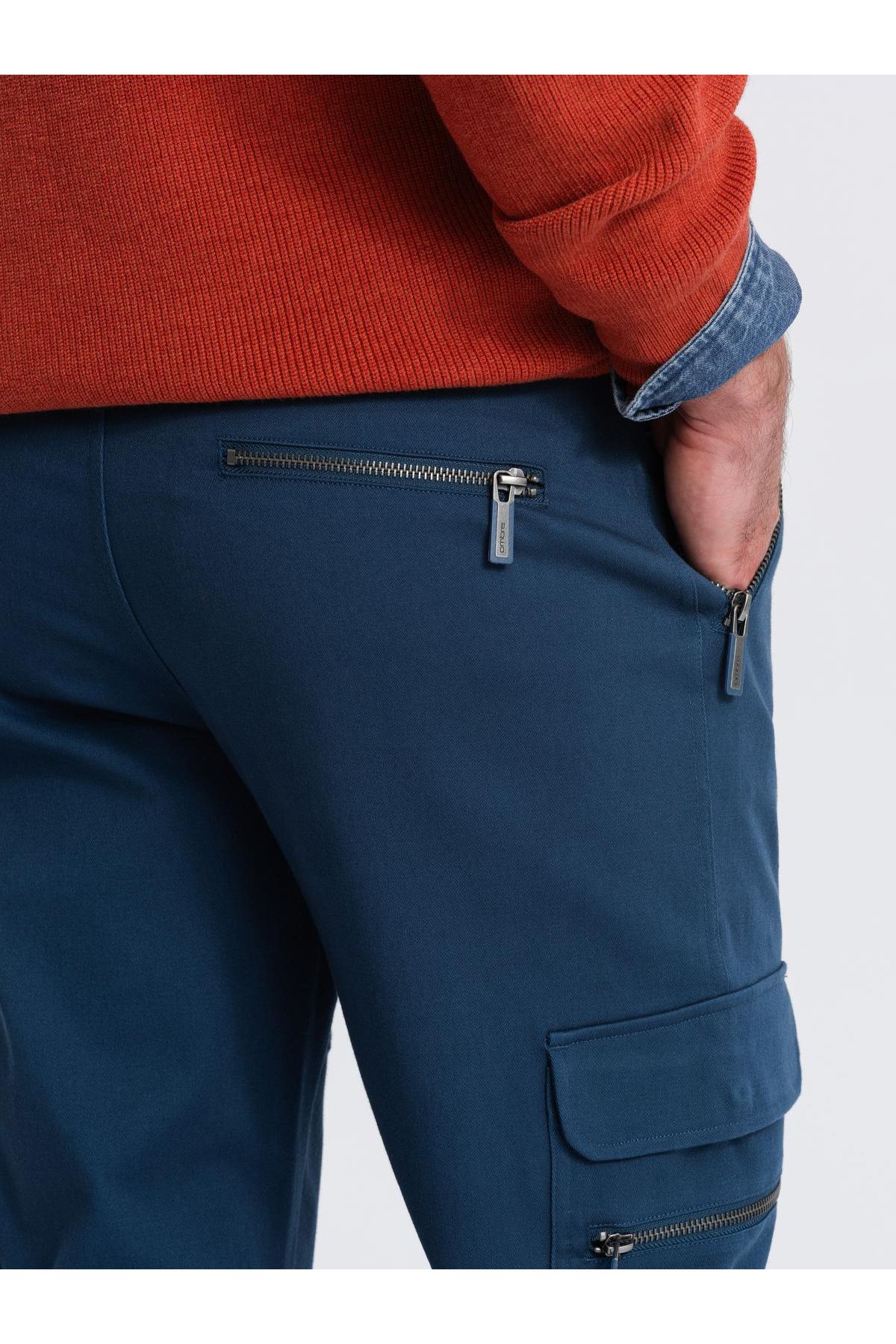 OMBRE-Herren Cargohose STRAIGHT LEG mit Reißverschlusstaschen - dunkelblau V1 OM-PACG-0204 XL 5