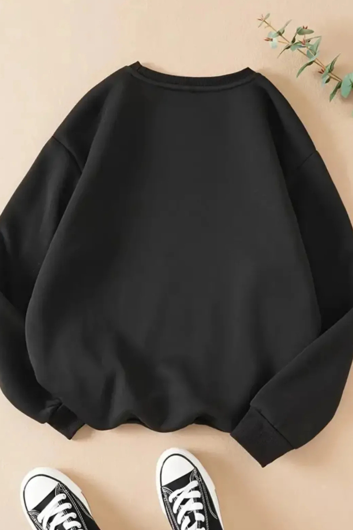 Wish BF  Şık Kalp ve Yaprak Baskılı Kadın Sweatshirt Bisiklet Yaka Uzun Kollu - Görsel 2