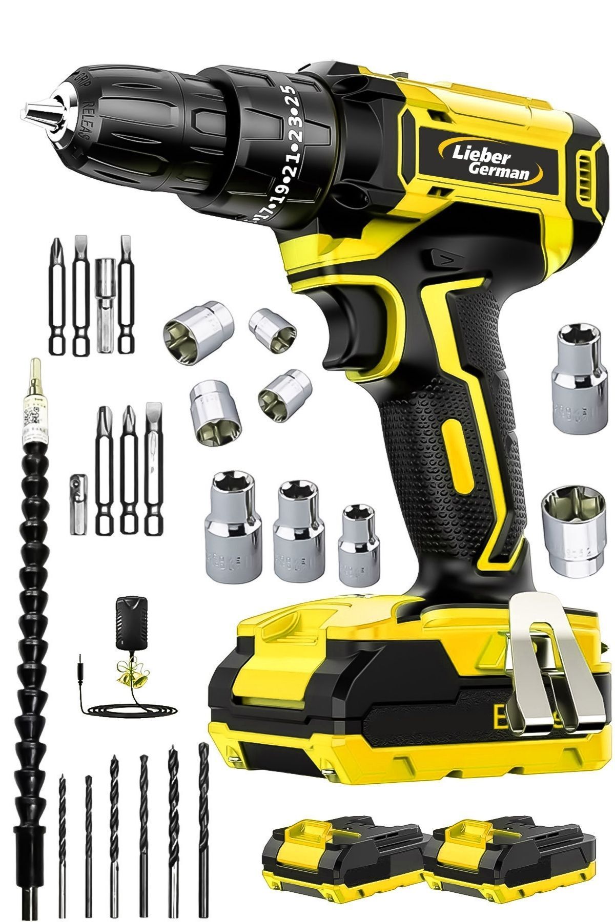 Elioure Darbeli 14.4V 2.0Ah Çift Soğutmalı 27 Parça Usta Seti ve İki Akülü Vidalama Matkap
