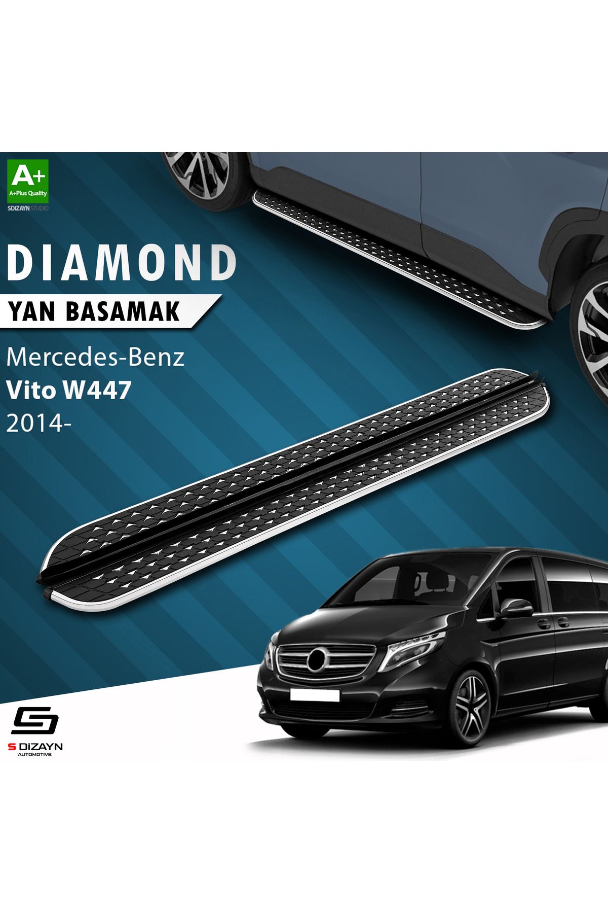 Life Tuning S-Dizayn Vito W447 Uzun Şase Diamond Krom Yan Basamak 253 Cm 2014 Üzeri A+ Kalite