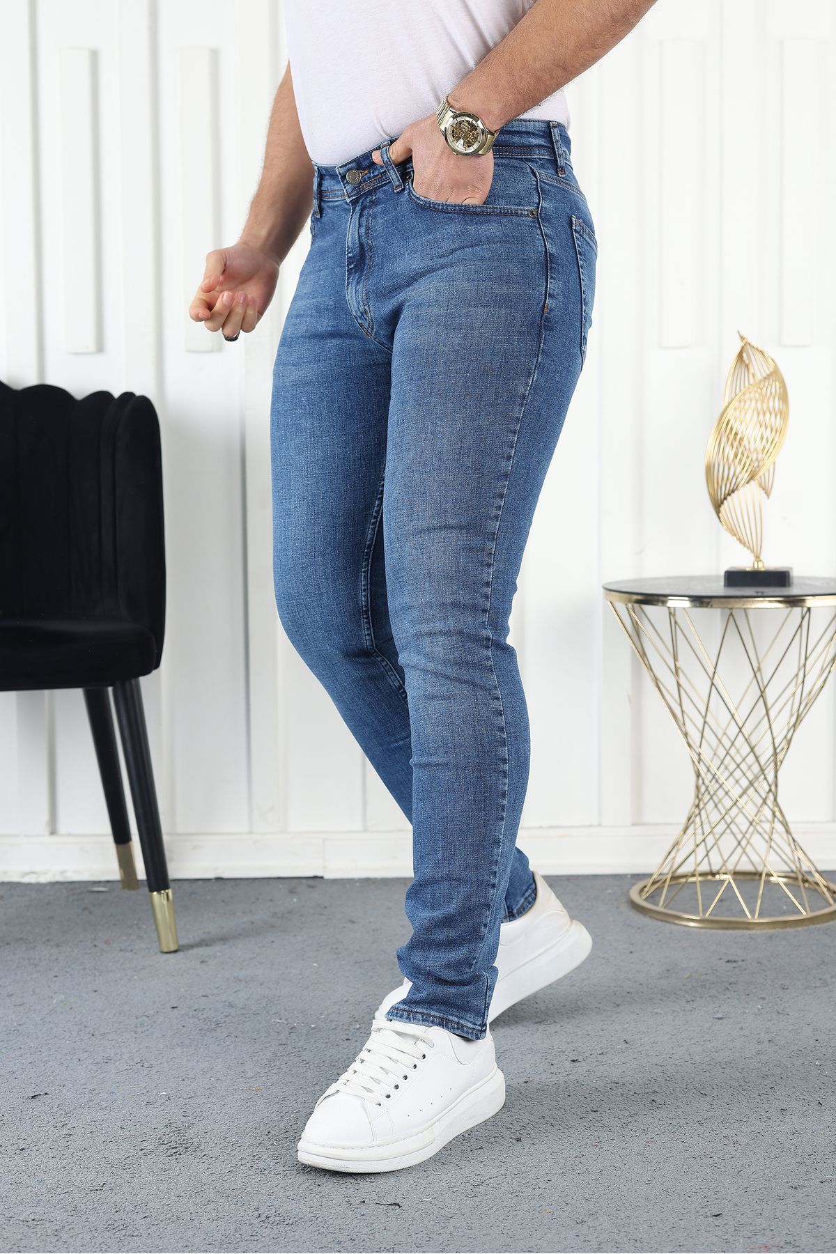 BYFUQQA Erkek Slimfit Likralı Mavi Jeans