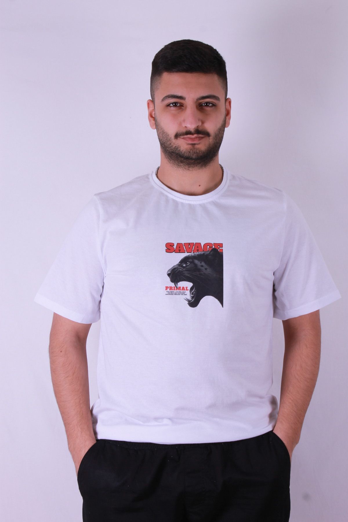 trender Savage Baskı Beyaz Erkek T-Shirt