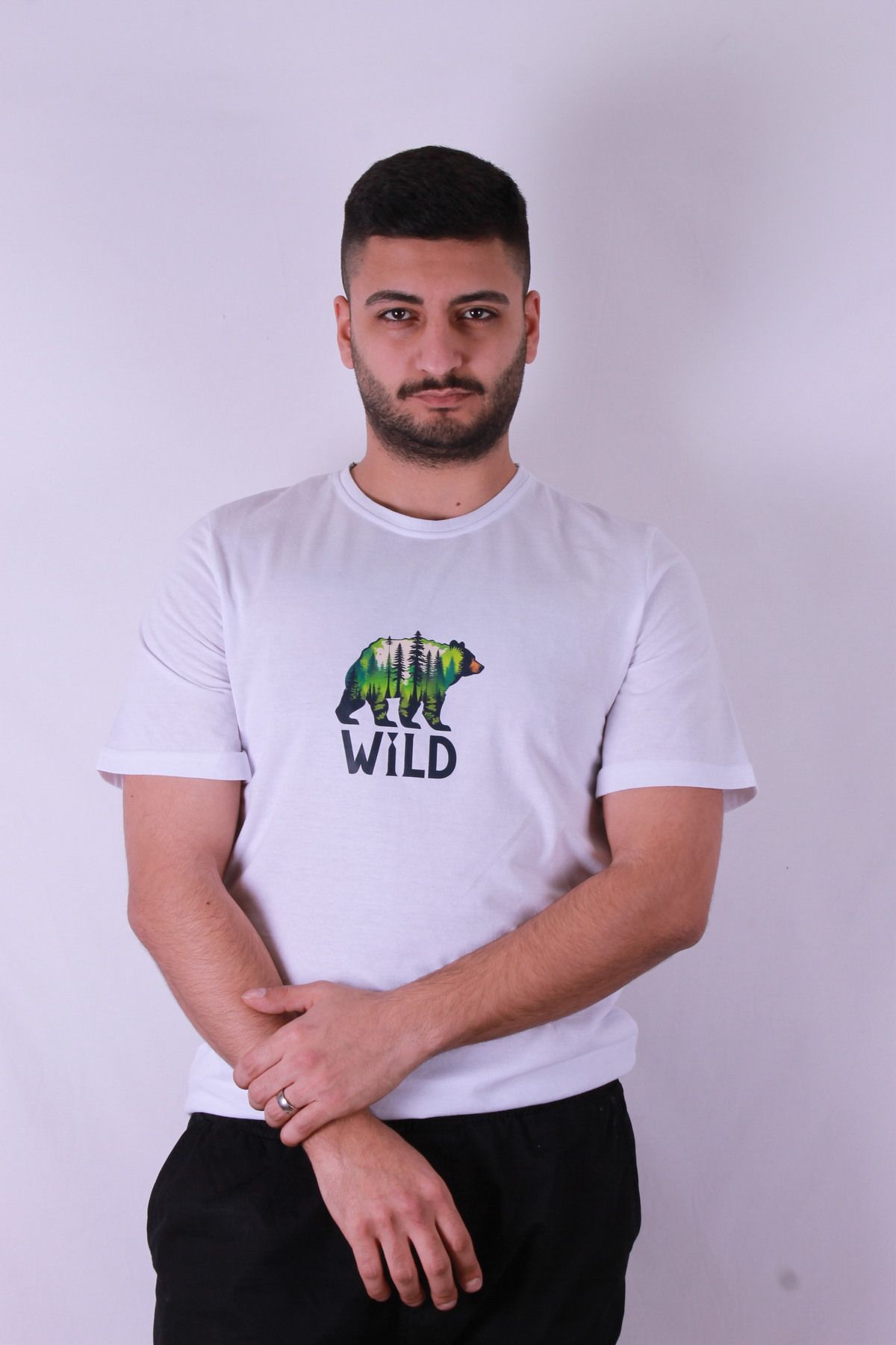 trender-Wild Bear Print White Men's T-Shirt 2