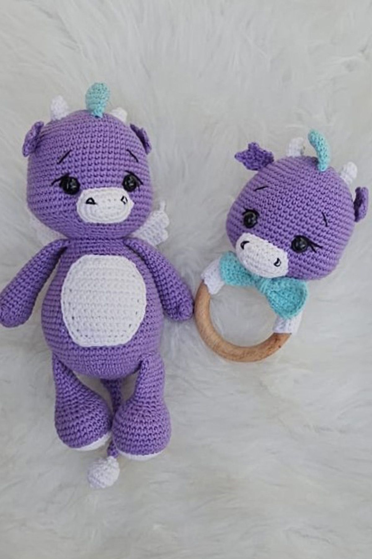 kelebeginruyasihobievi Amigurumi Uyku Arkadaşı , Organik, Elemeği, Ejderha ve Çıngırak 2'li Set