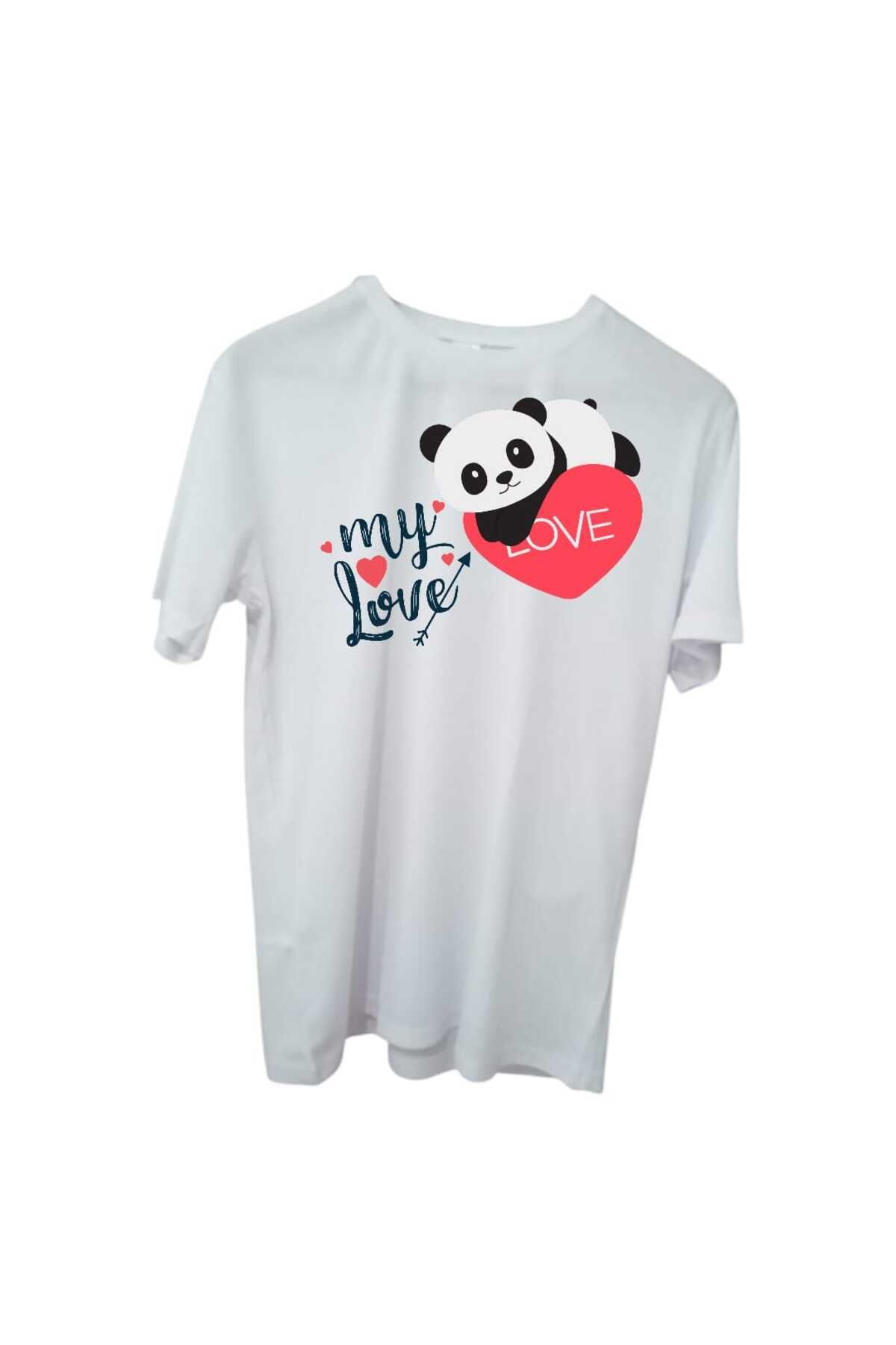 Store My Love Panda Görselli Kişiye Özel Tasarım Unisex T-Shirt