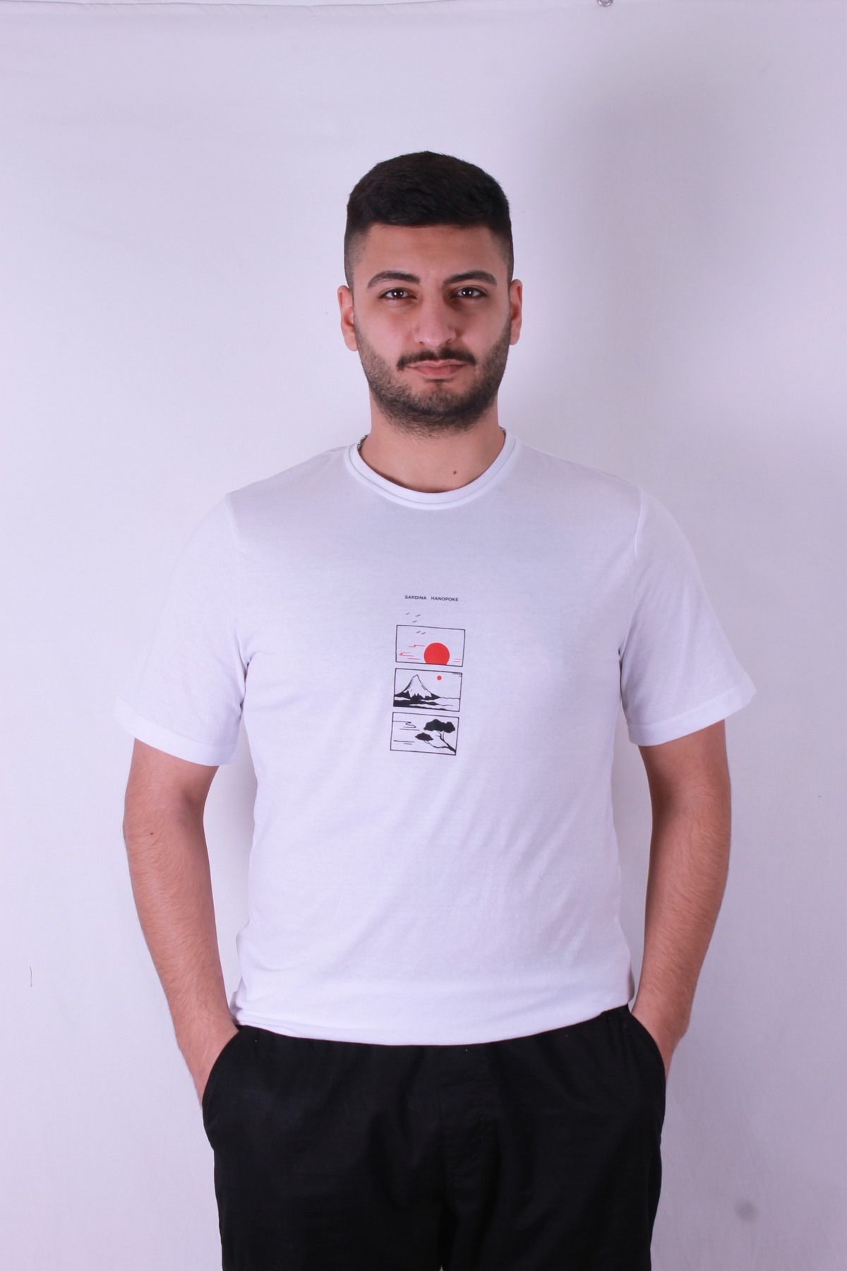 trender 3 Lü Dağ Baskı Beyaz Erkek T-Shirt