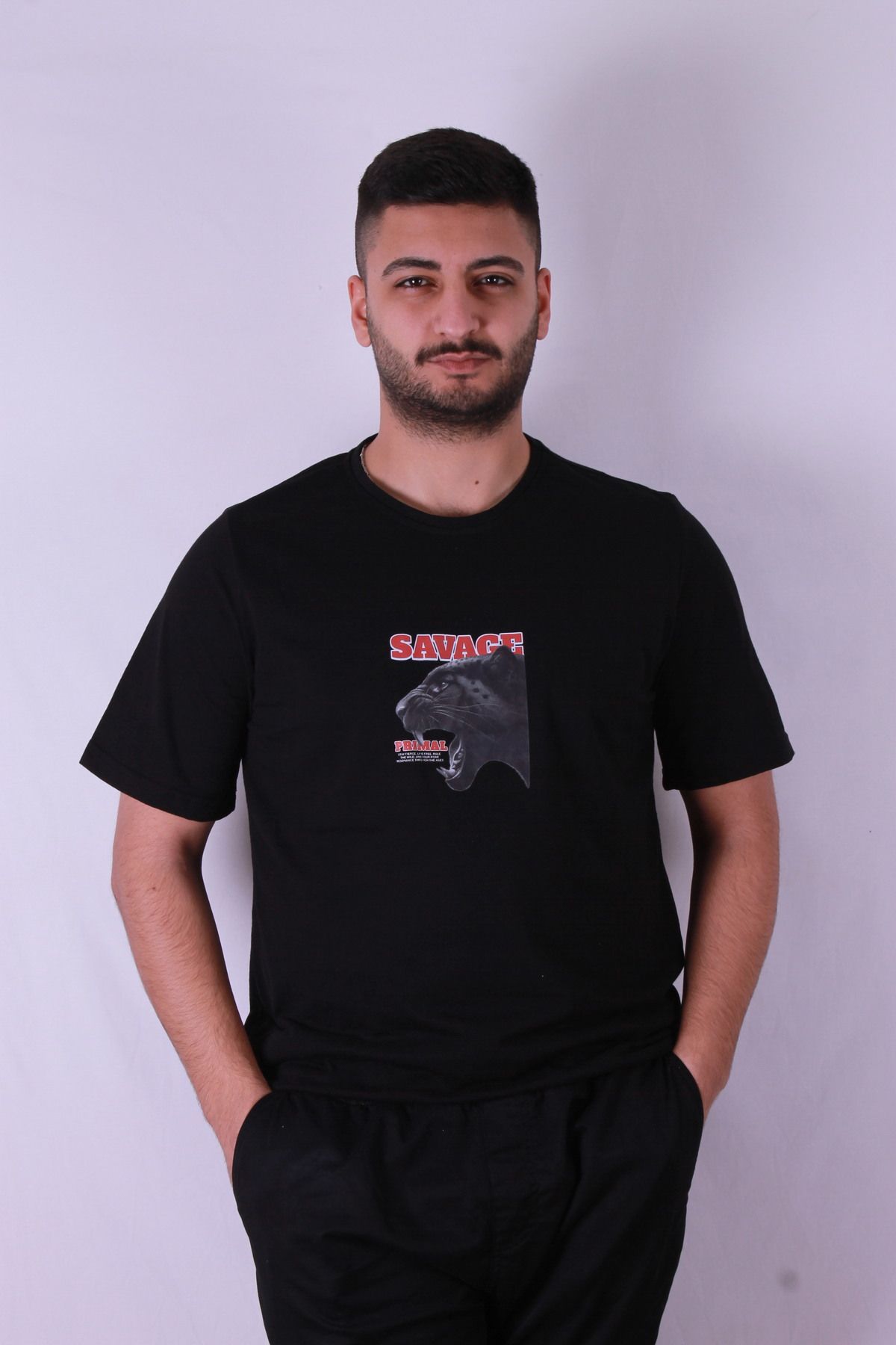 trender Savage Baskı Siyah Erkek T-Shirt