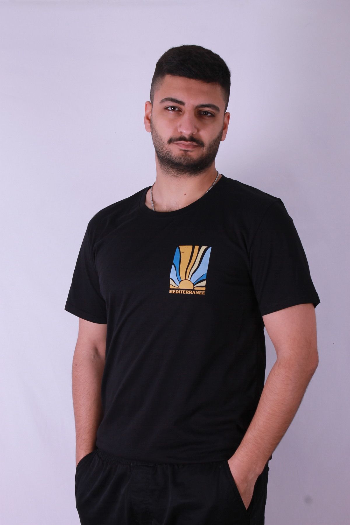 trender Mediterasse Baskılı Siyah Erkek T-Shirt Tr-08