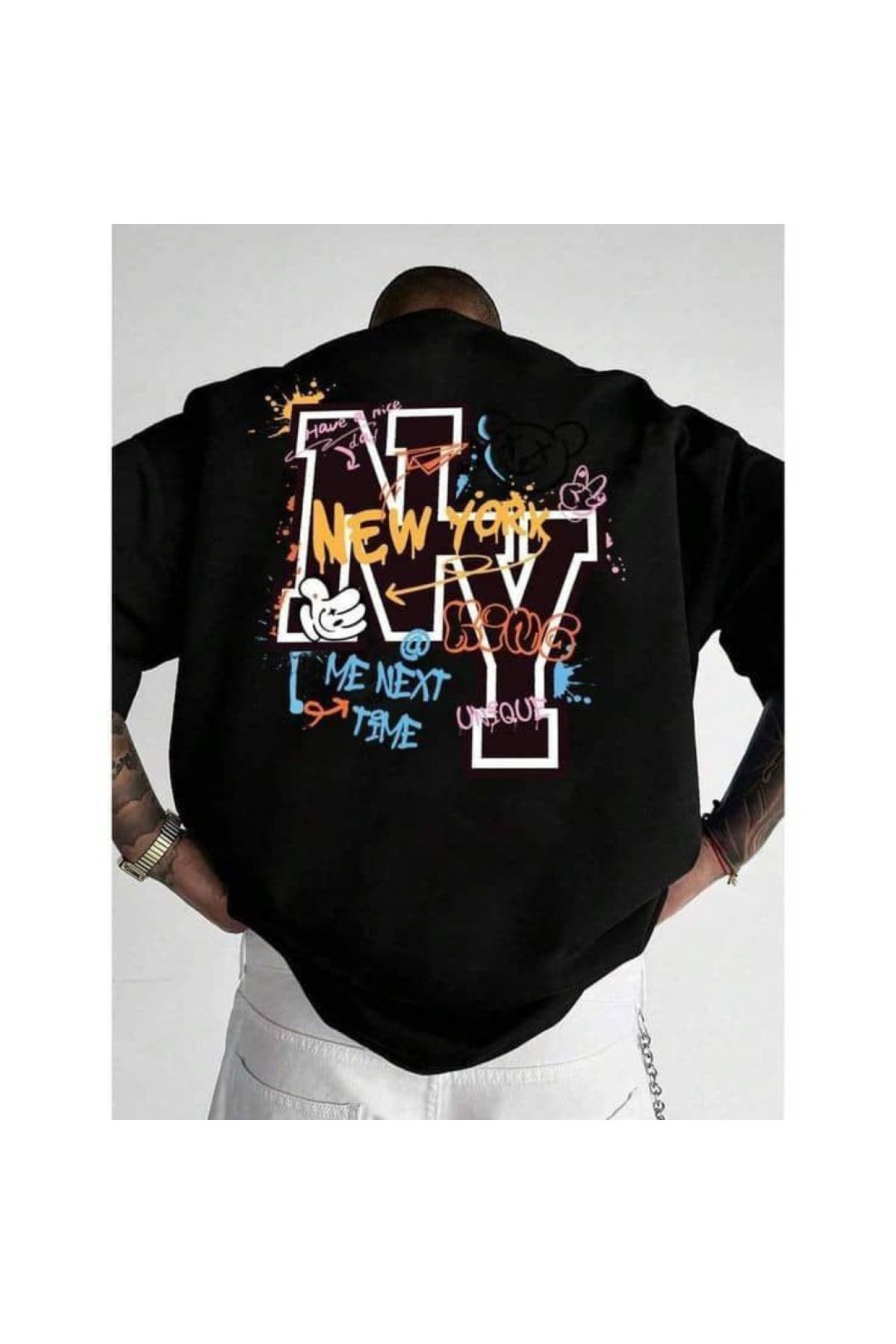 aynewmoda NEW YORK Basklı Kapşonlu Sweatshirt Unisex