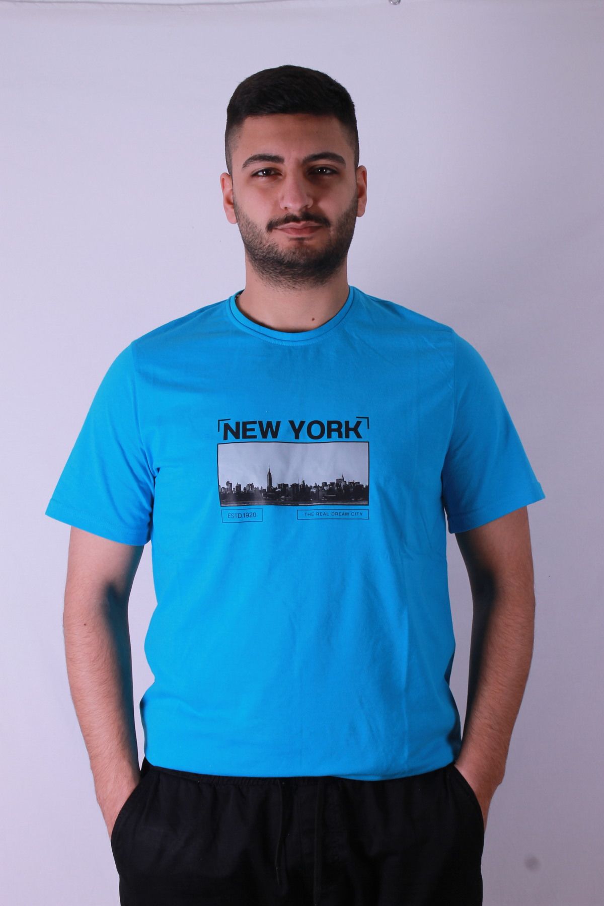 trender New York Baskı Turkuaz Erkek T-Shirt