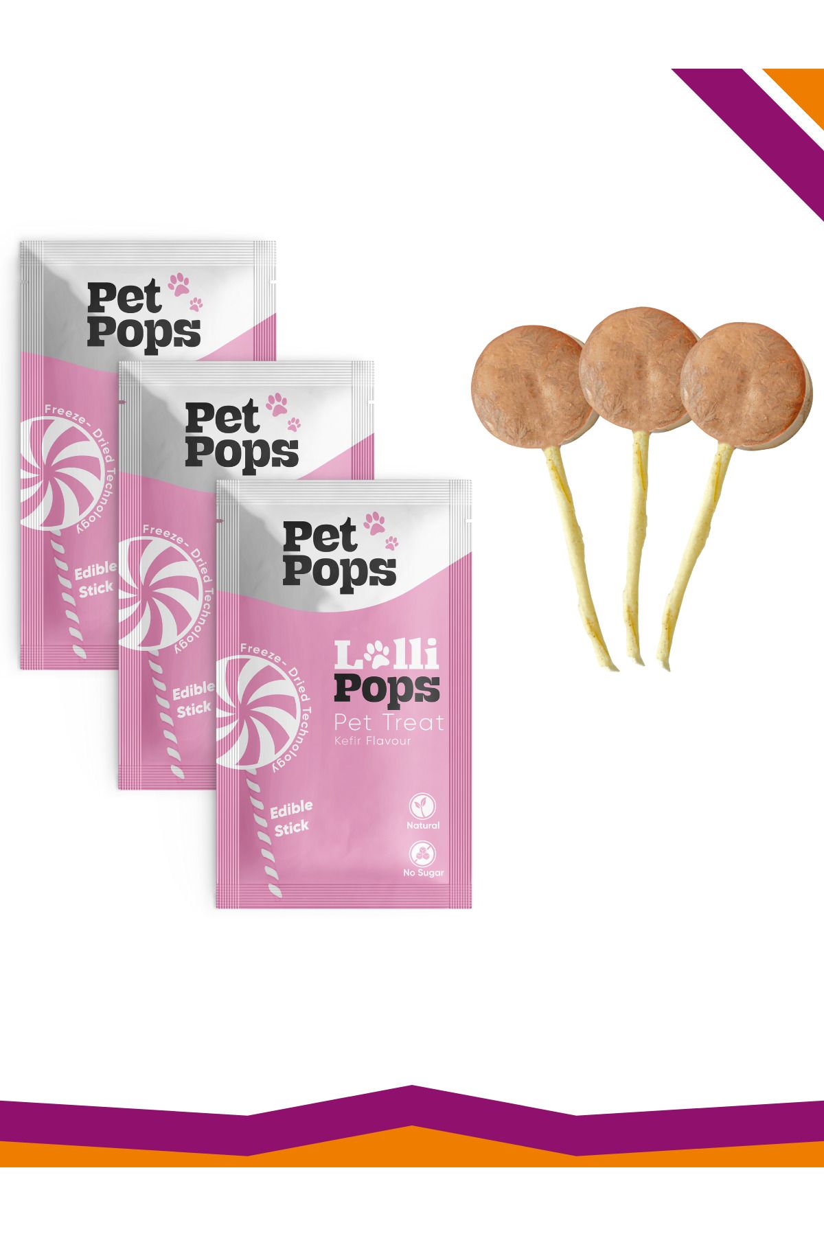 PET POPS Lollipops Tavuk Ciğeri Kefir Dondurularak Kurutulmuş Kedi Köpek Ödülü Lolipop 3'lü Lolipopu