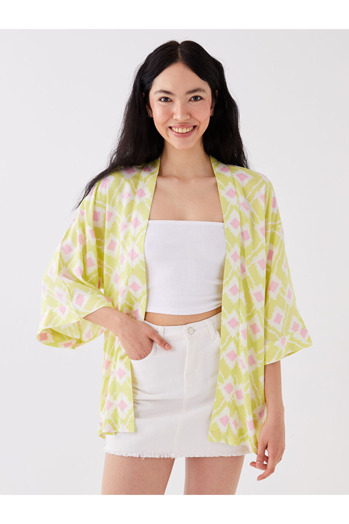 LCW Şal Yaka Desenli Oversize Kadın Kimono Fashion