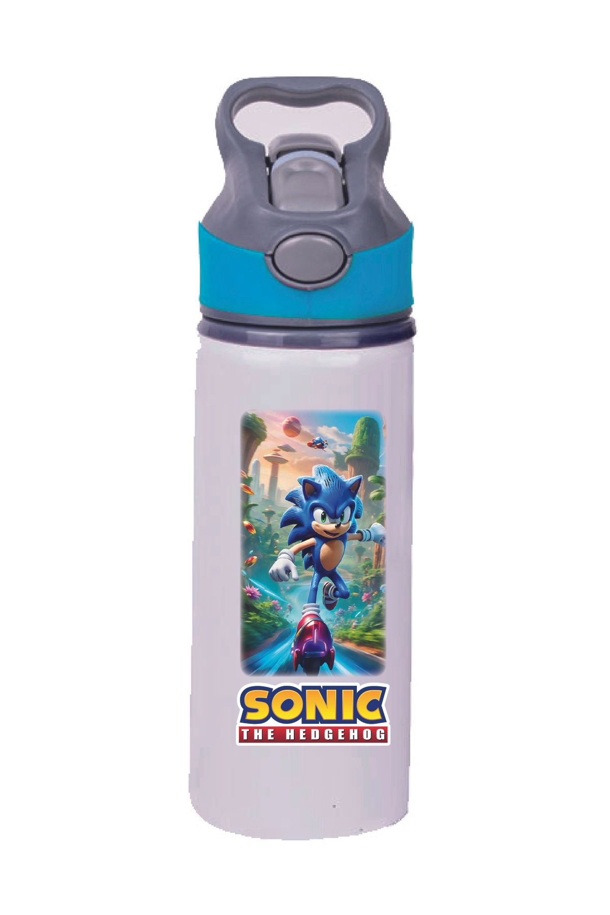 DKDZ SHOP SONIC Baskılı Pipetli Mavi Suluk - Matara - 650ml -007