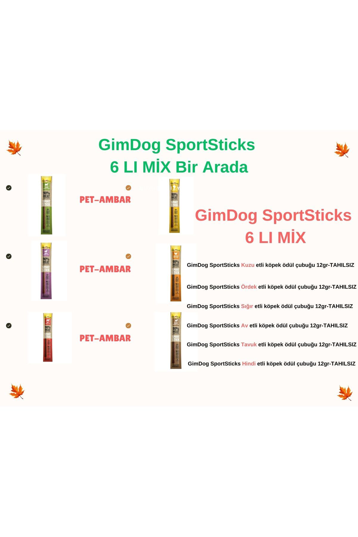 Gimdog SportSticks 6 lı mix köpek ödül çubuğu 12gr*6 adet-TAHILSIZ