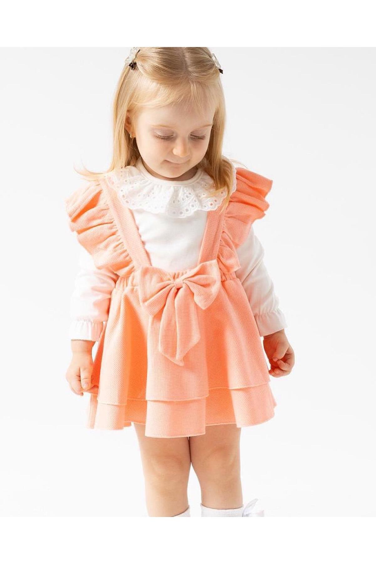 Little Baby Fiyonklu %100 Pamuklu Şık Jile Etek Elbise Dantelli Çıtçıtlı Body fotoğrafı 3 (önizleme)