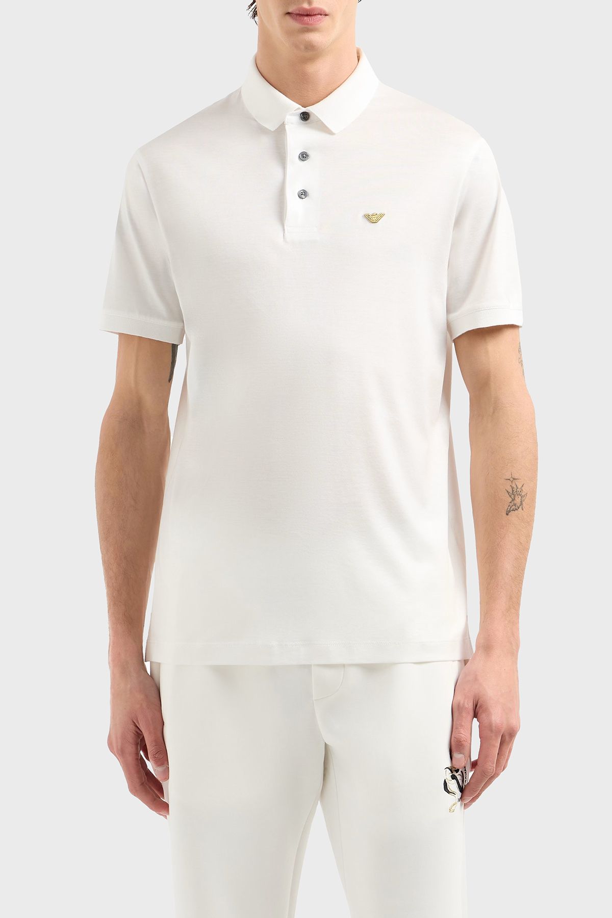 Emporio Armani Pamuk Karışımlı Logolu Düğmeli Polo Yaka T Shirt Erkek POLO YAKA T SHİRT