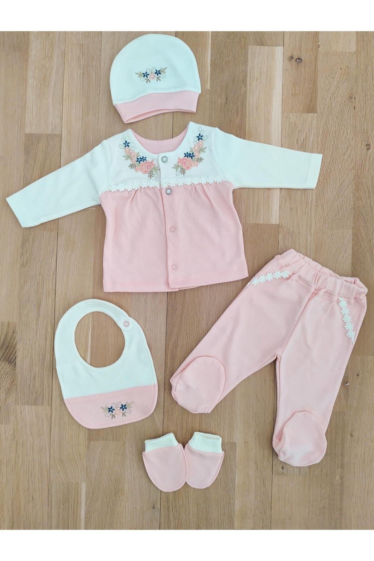 Sitilin Kız Bebek Organik Natural Somon 5’li Hastane Çıkışı %100 Pamuk Yenidoğan Seti fotoğrafı 4 (önizleme)