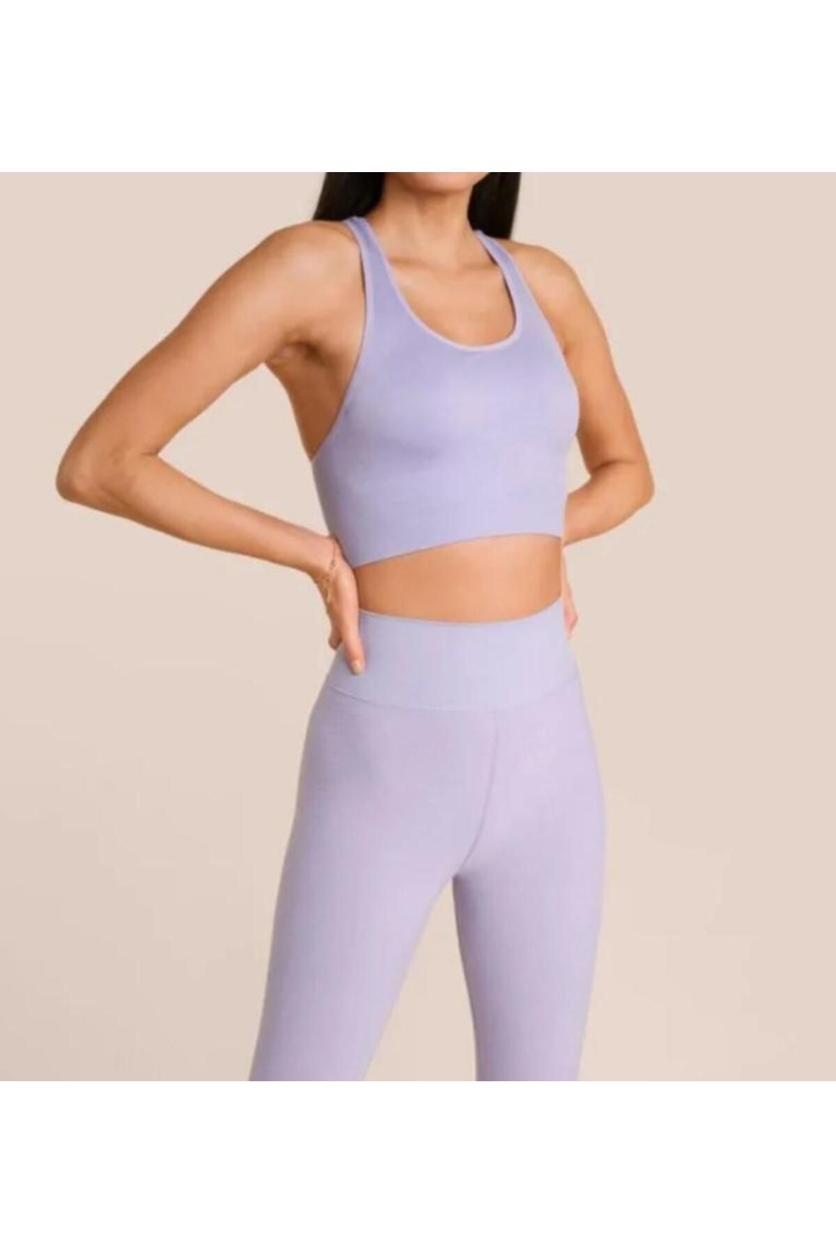 Meralles Lila Sırt Detaylı Spor Slim Fit Crop Büstiyer