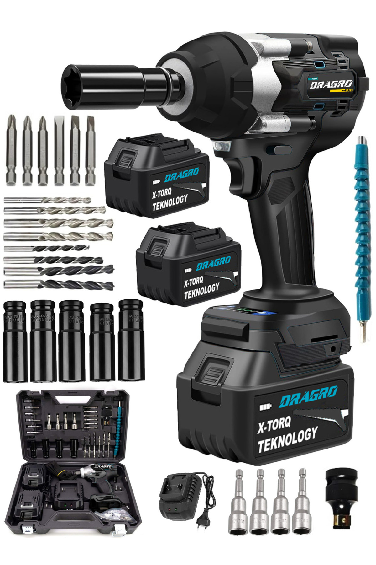 Dragro Alman Brushless 450 Nm Kademeli Yüksek Torklu Somun Bijon Sökme Akülü Vidalama Kömürsüz Motor
