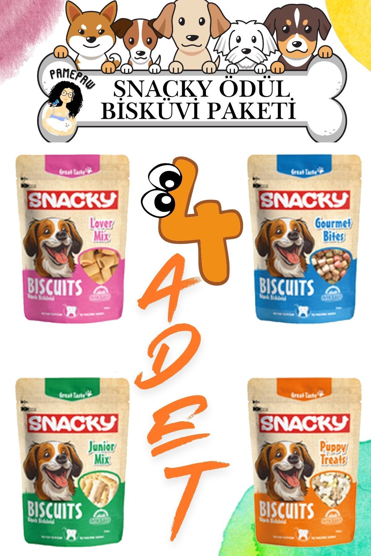 PAMEPAW Snacky Köpek Ödül Bisküvisi 200 gr x 4'lü Set