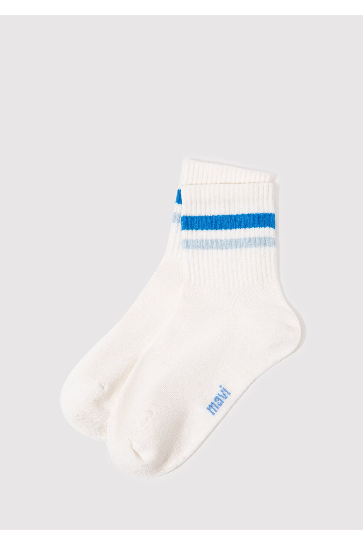 Mavi-White Socket Socks with Stripe Detail 1913237 -20843 1