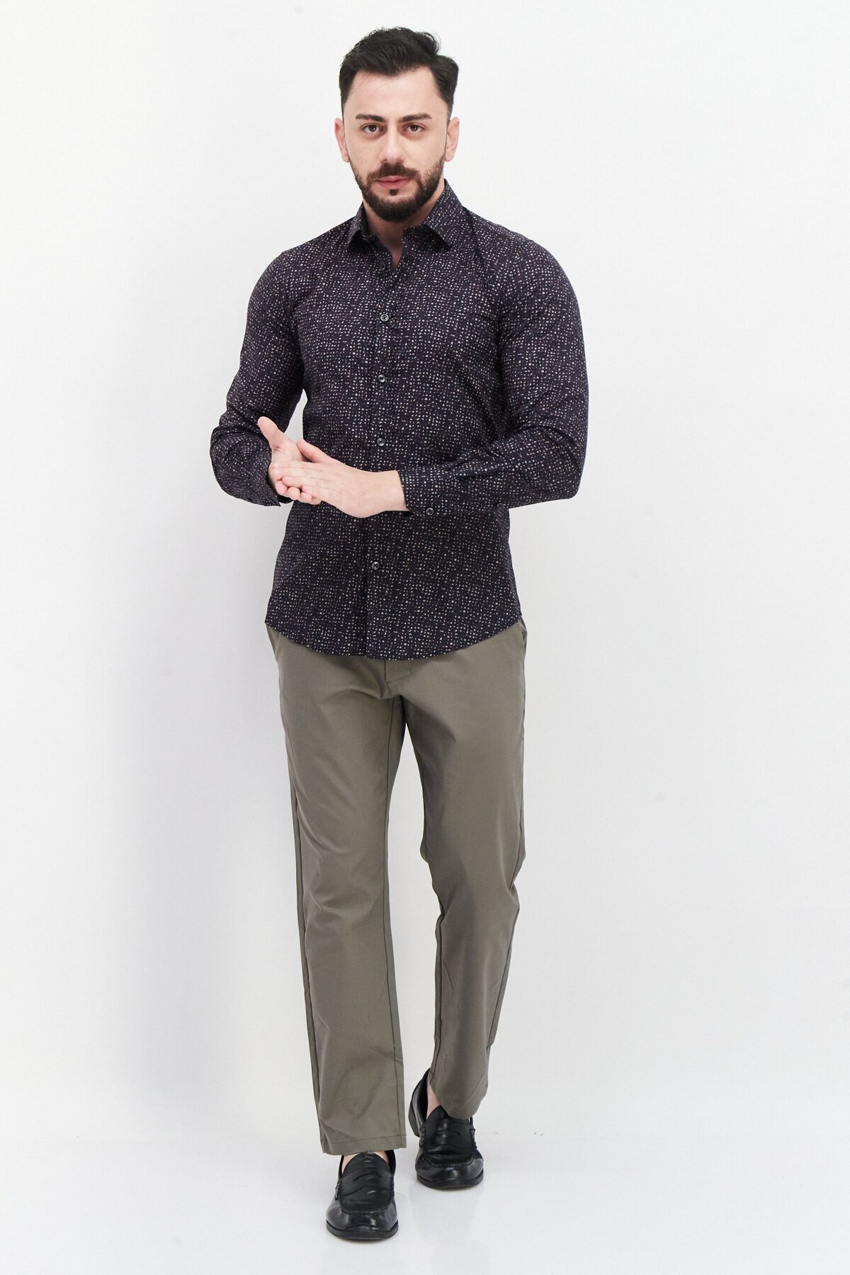 Antony Morato-Men Regular Fit Long Sleeves Allover Print Casual Shirt, Navy 2