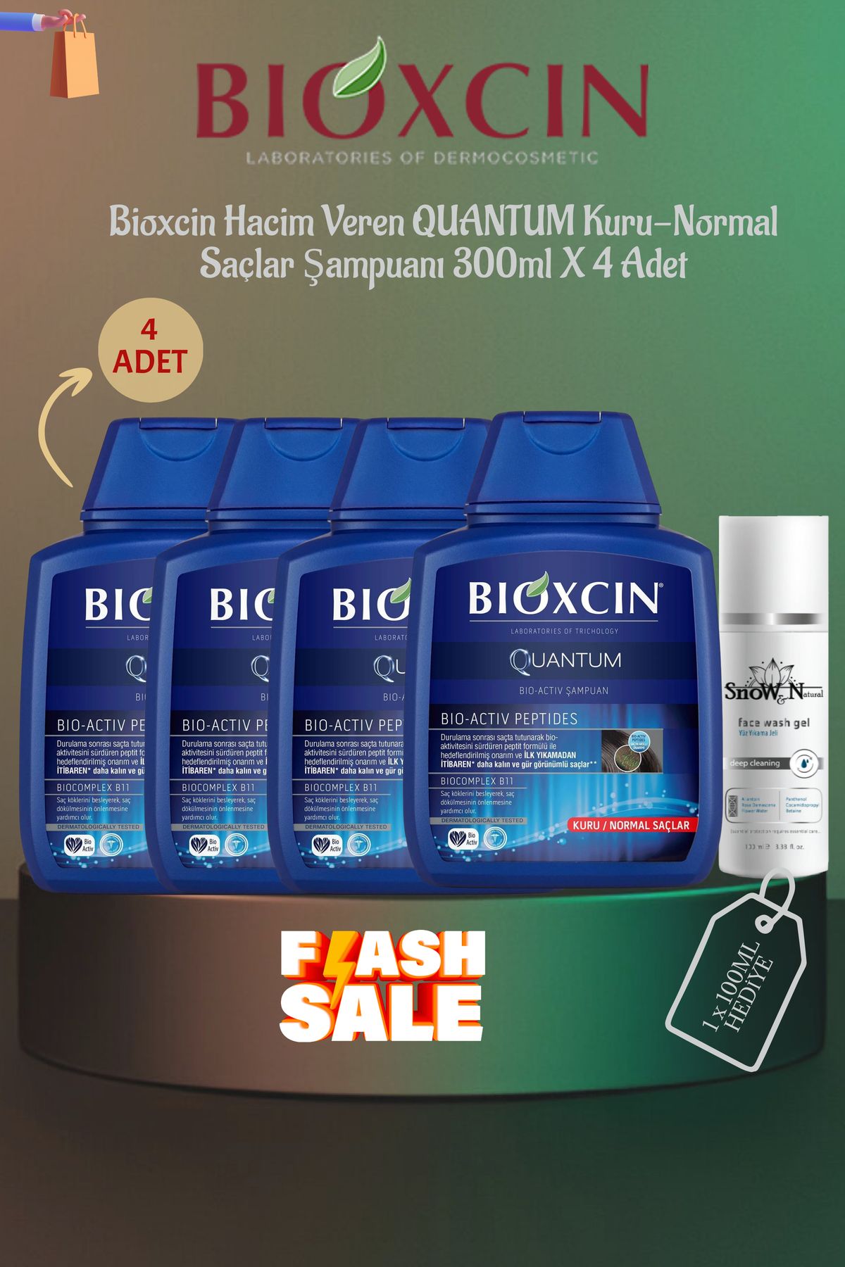 Bioxcin Kuantum Kuru - Normal Saçlar İçin Hacim Veren Şampuan 300ml x 4 Adet + 1 Adet 100ml Jel Hediye