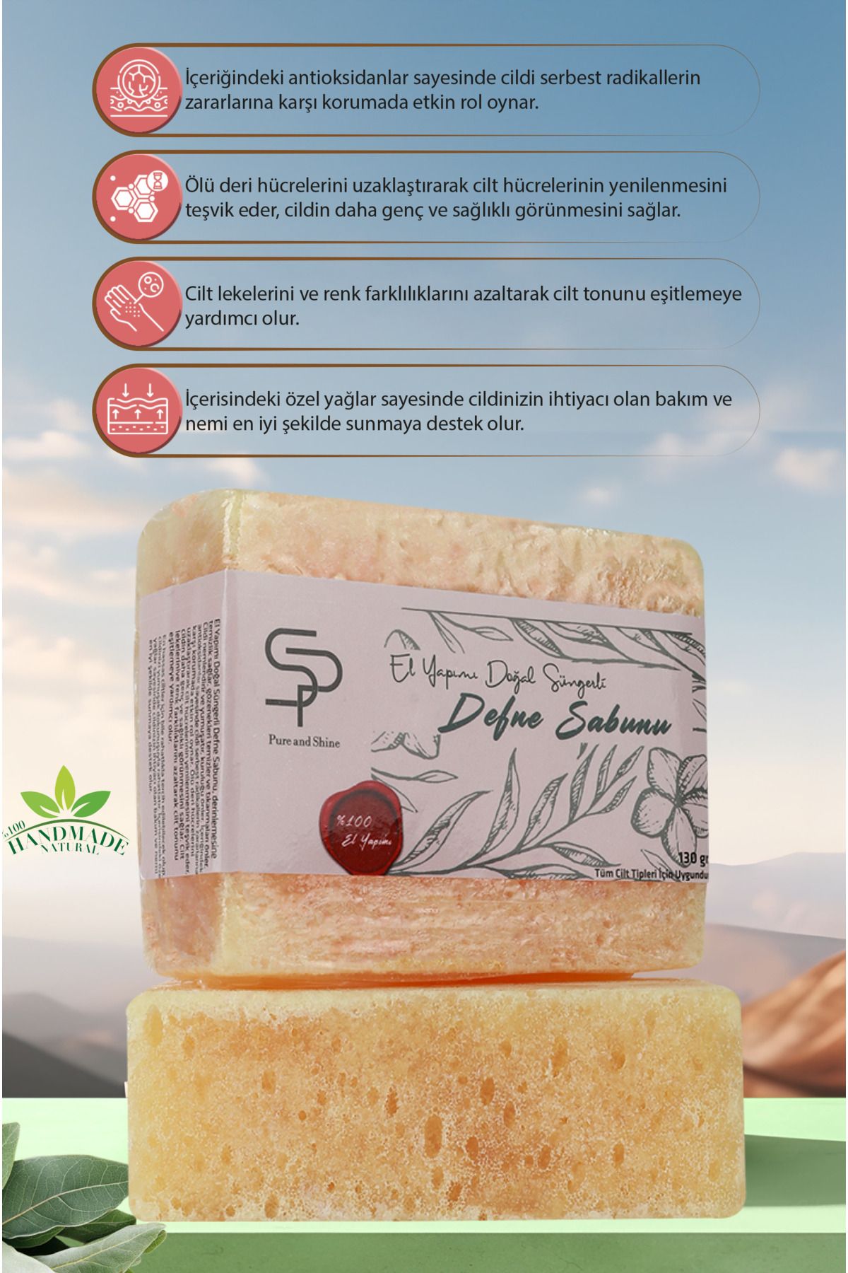 Pureandshine EL YAPIMI DOĞAL SÜNGERLİ DEFNE SABUNU