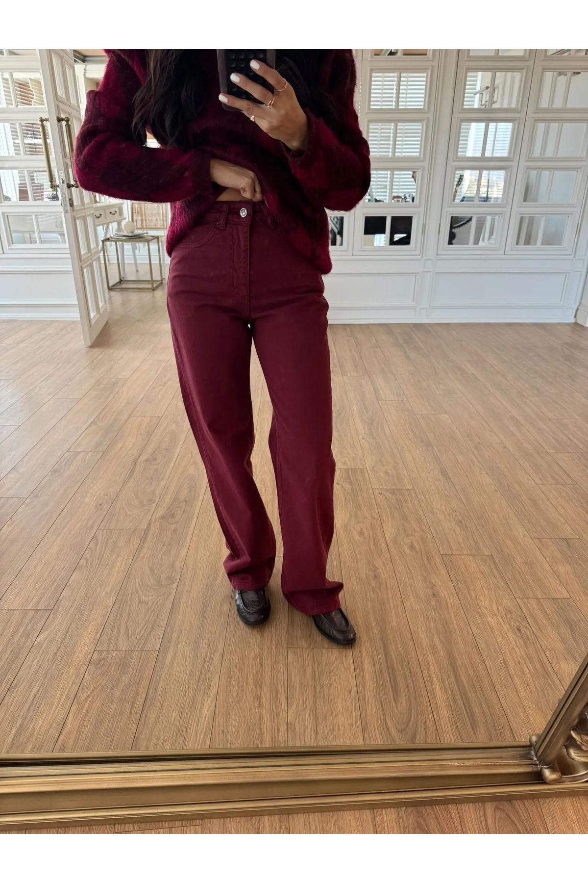 Rabia Çelik Kadın Bordo Straight Fit Marka Model Jean Pantolon