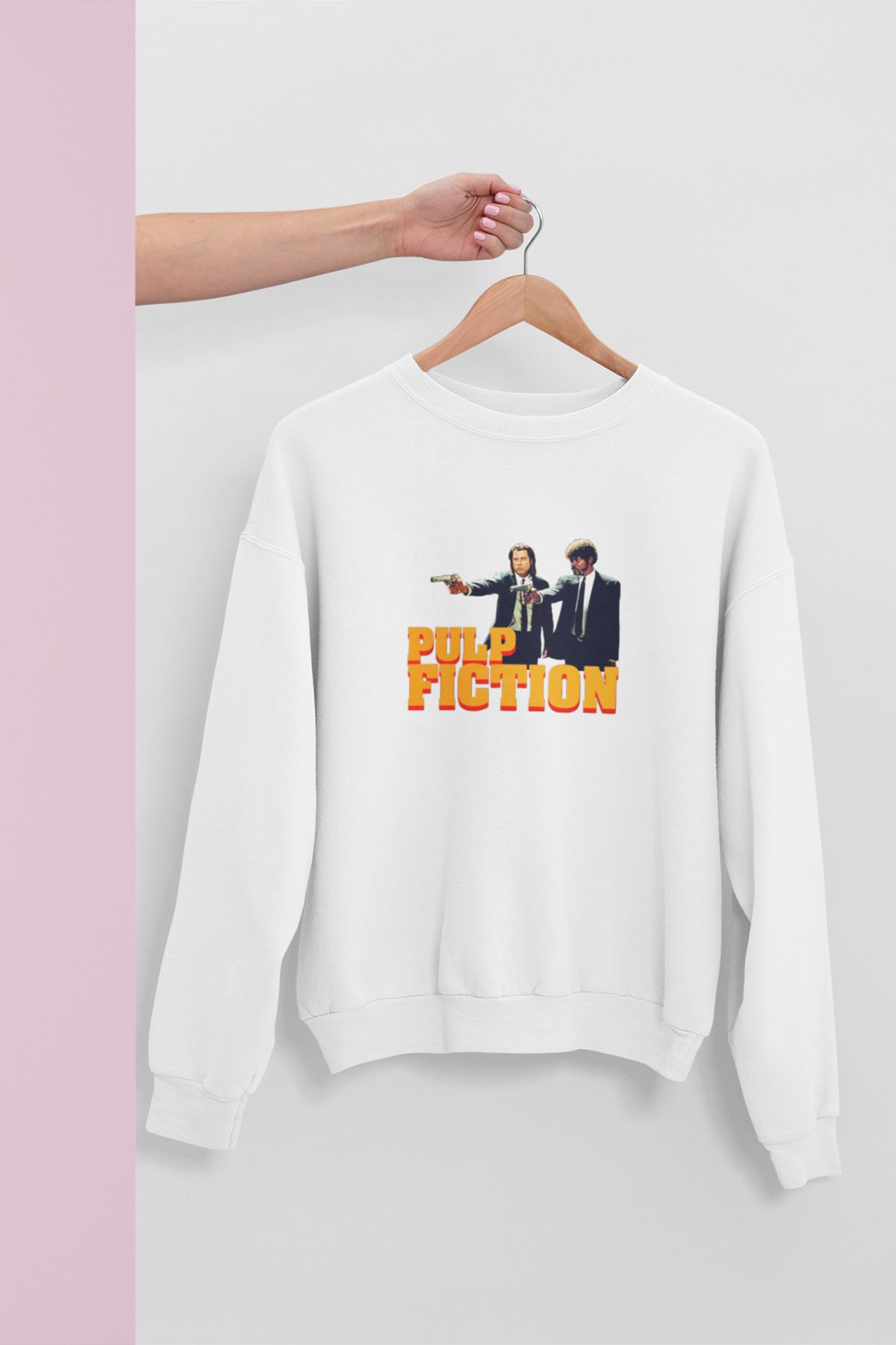 qoeuyl boutique Pulp Fiction Baskılı Komik Eğlenceli Hediyelik Unisex %100 Pamuklu Bisiklet Yaka Sweatshirt