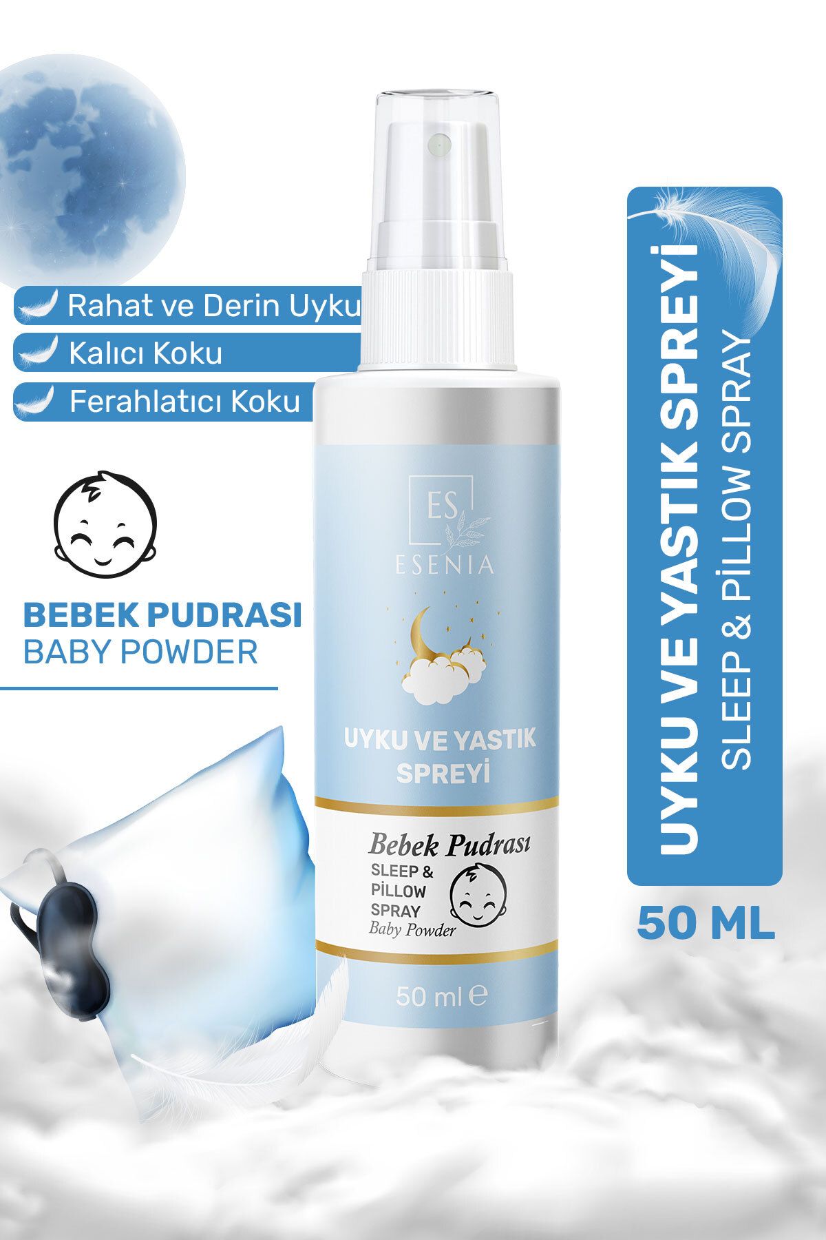 ESENIA Bebek Pudrası Uyku Yastık Spreyi Rahatlatıcı Uyku Ve Dinlenme Spreyi Sleep And Pıllow Spray 50 ml