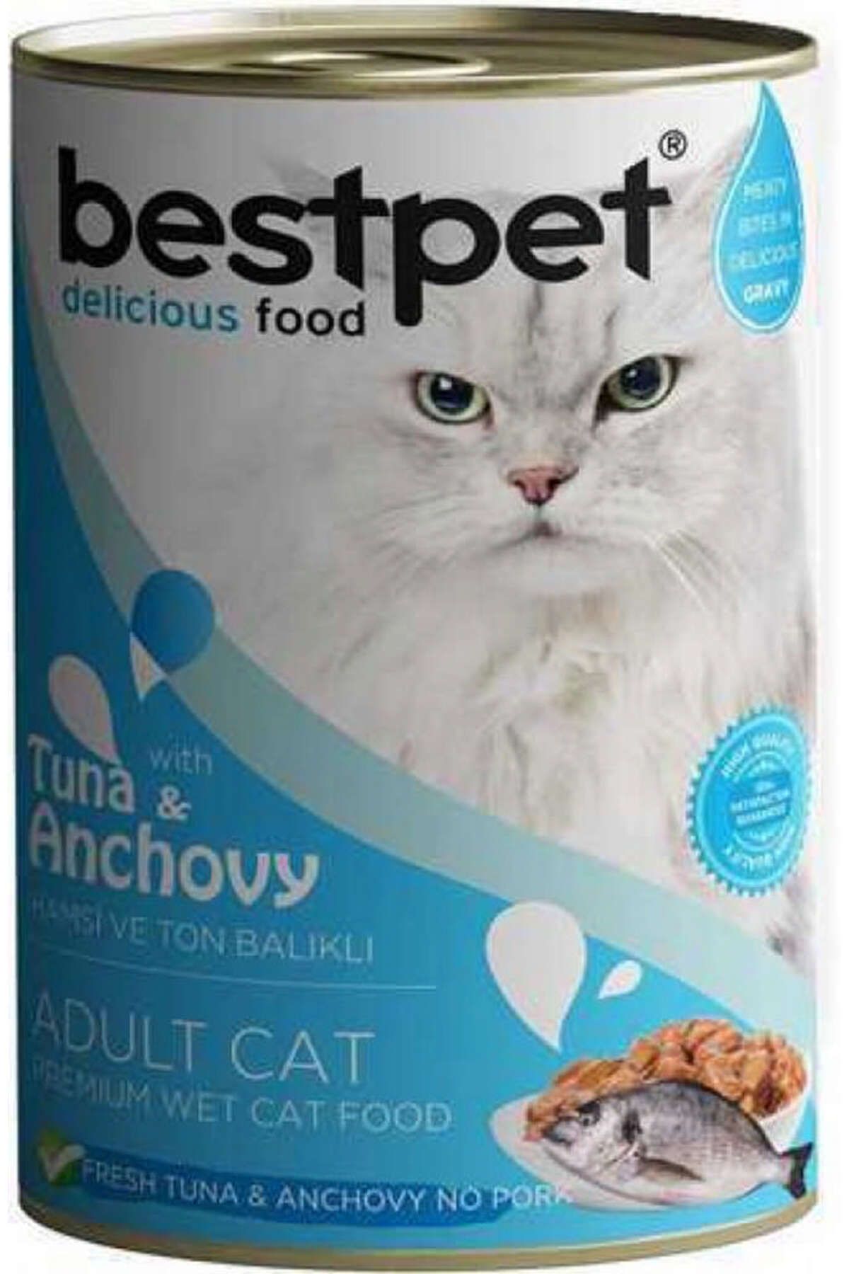 Bestpet 400 gr X 12 ADET Yetişkin Kediler İçin, Taze Tuna Balıklı, Taze Hamsi Parça Etl 661142