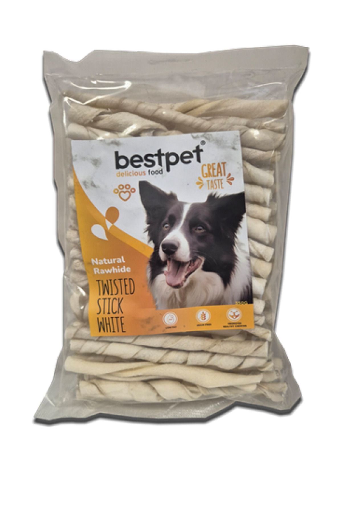 Bestpet 350 gr Twisted Stick White, %100 Doğal Deri Beyaz Burgu Köpek Ödül Çubuğu 661142