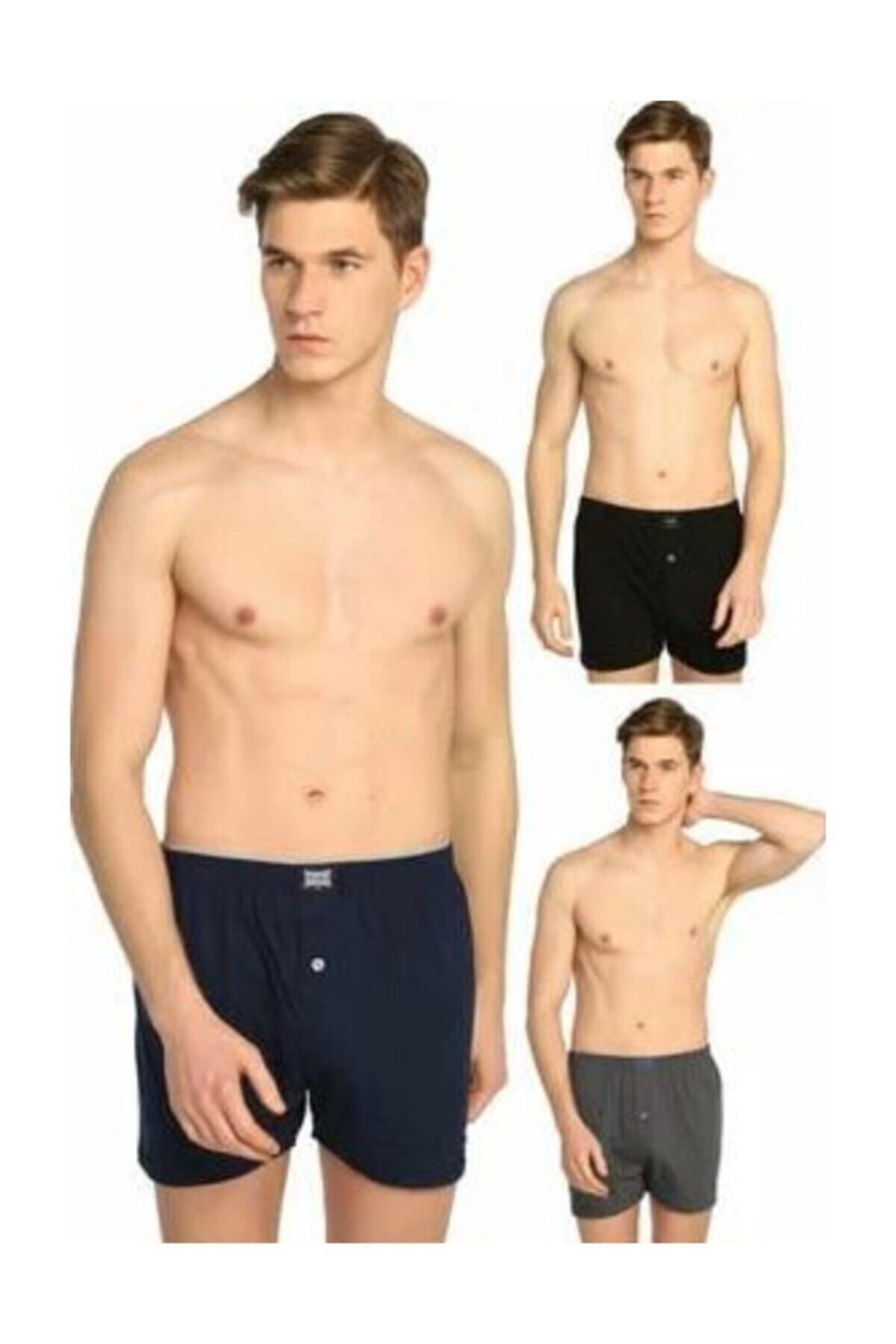 KEYAL Tutku Erkek Karışık Renk 3'lü Paket Penye Düğmeli Boxer
