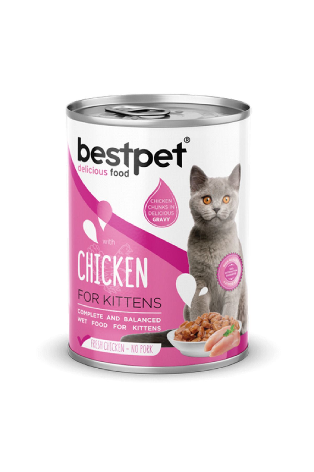 Bestpet 400 gr X 12 ADET Yavru Kediler İçin, Taze Tavuk Parça Etli Ve Soslu Yaş Mama 403118